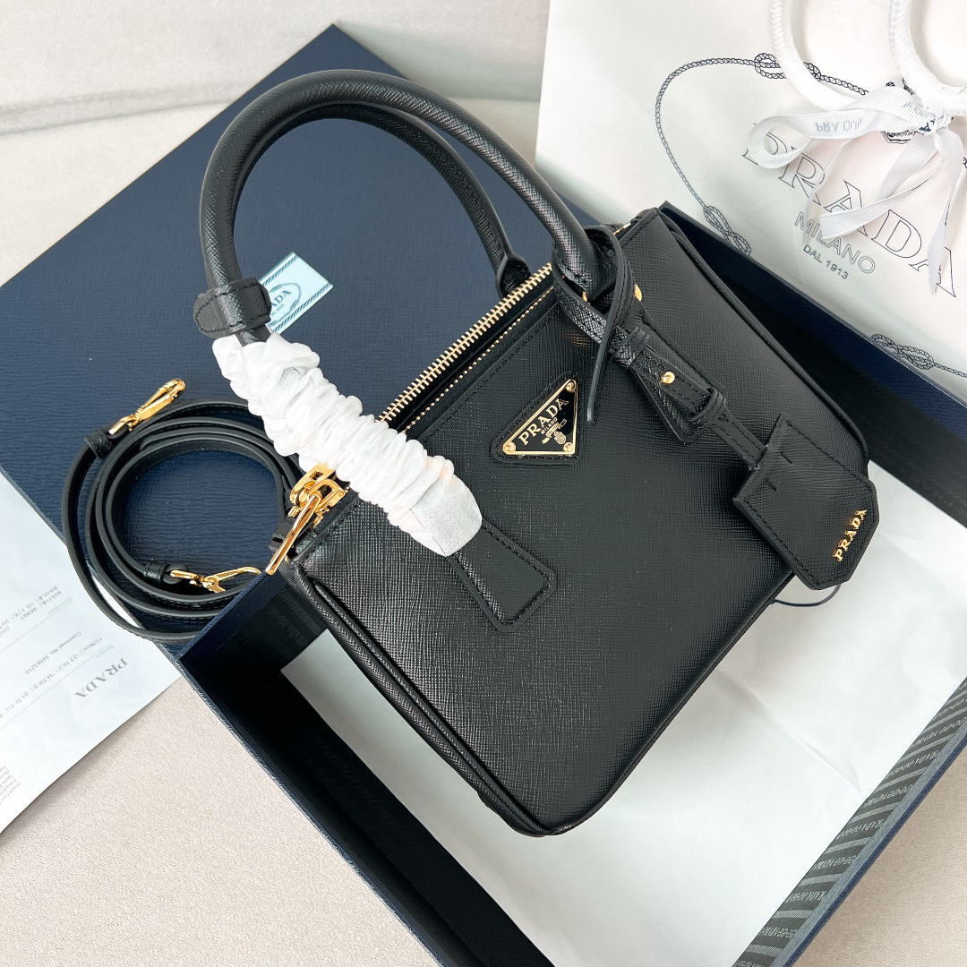 [TOP] PRADA Galleria Saffiano Bag 20x14.5x9.5cm - Black & GHW