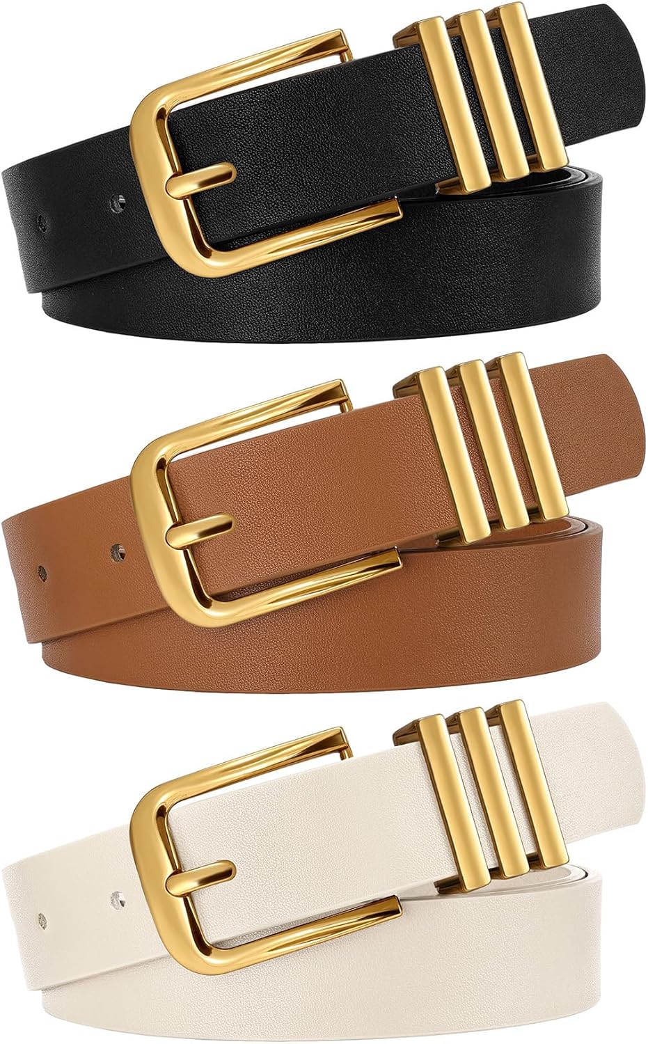 WERFORU 3 PACK Women Belt Women Fashion Leather Belts for Jeans Pants Ladies Belts with Gold Buckle