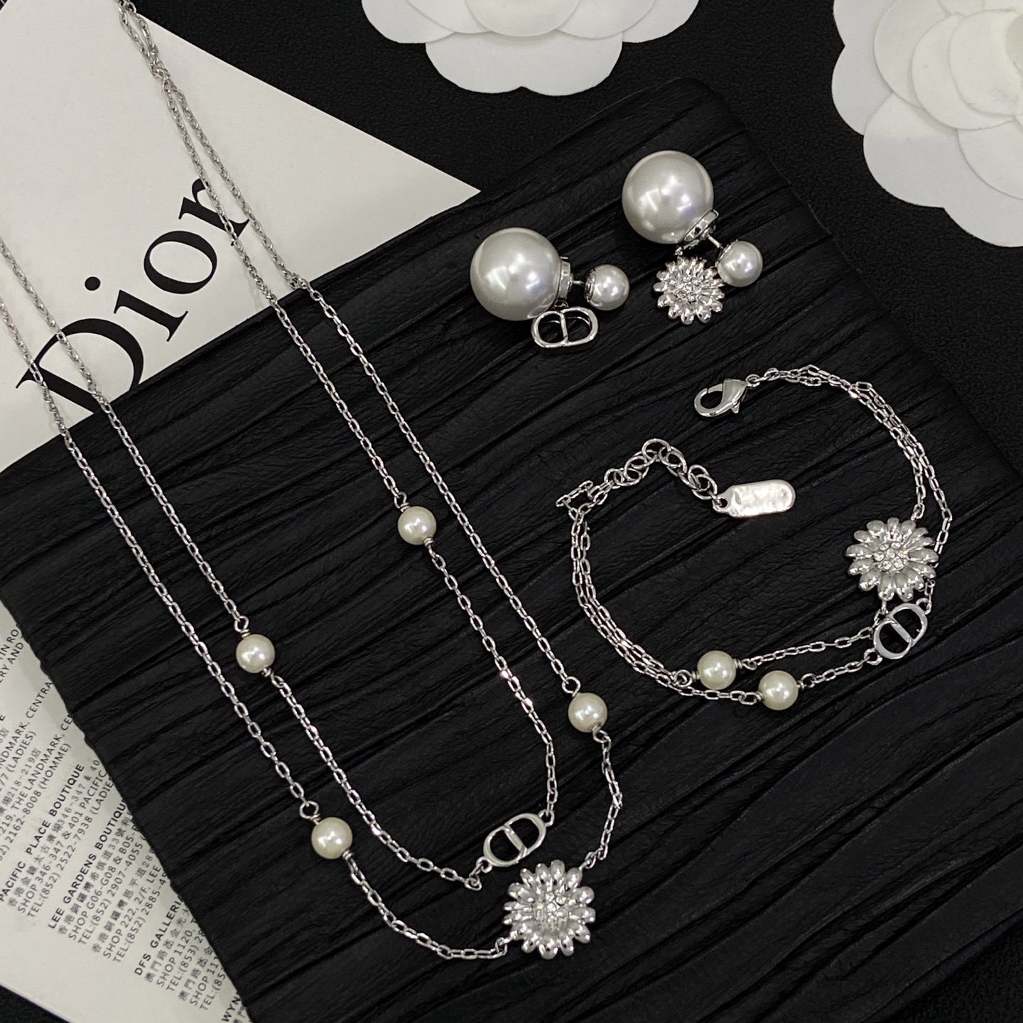 [TOP] Christian Dior Earrings + Bracelet + Necklace Set - Silver - 711 Luxury