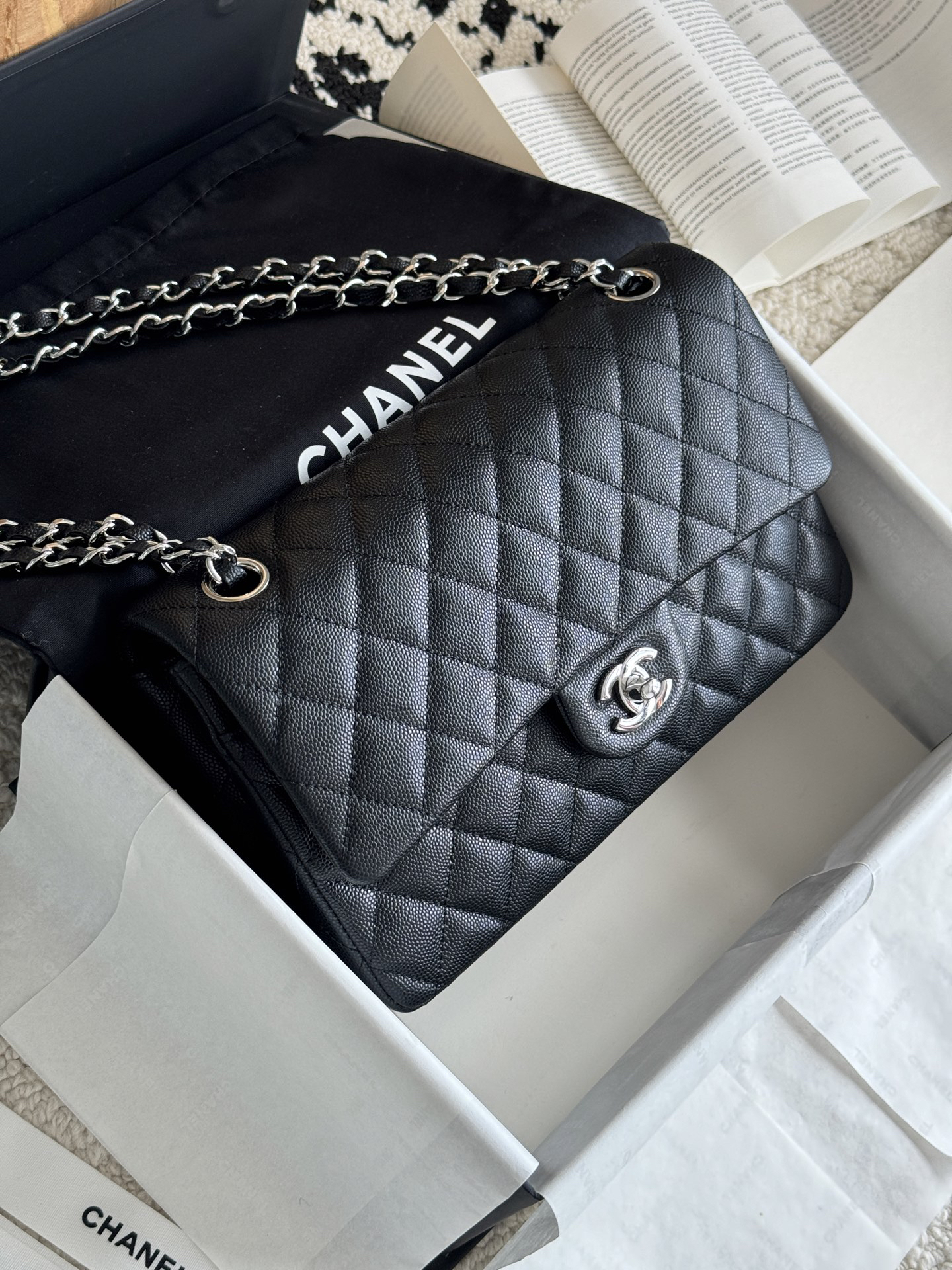 [TOP] CHANEL Classic Flap Bag Caviar 25.5cm - Black & SHW - 711 Luxury