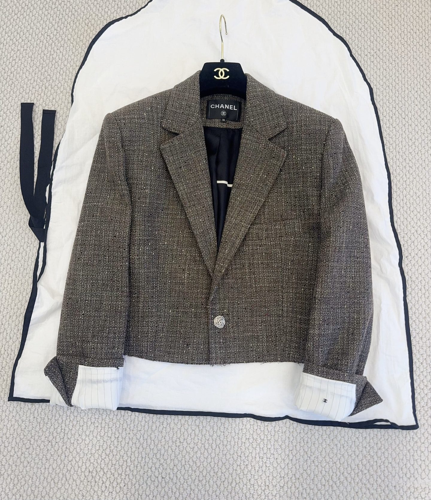 Chanel brown Clothing CHANEL Jacket Cotton Tweed Brown Burgundy Yellow #395565 View 2 | Nigo Office