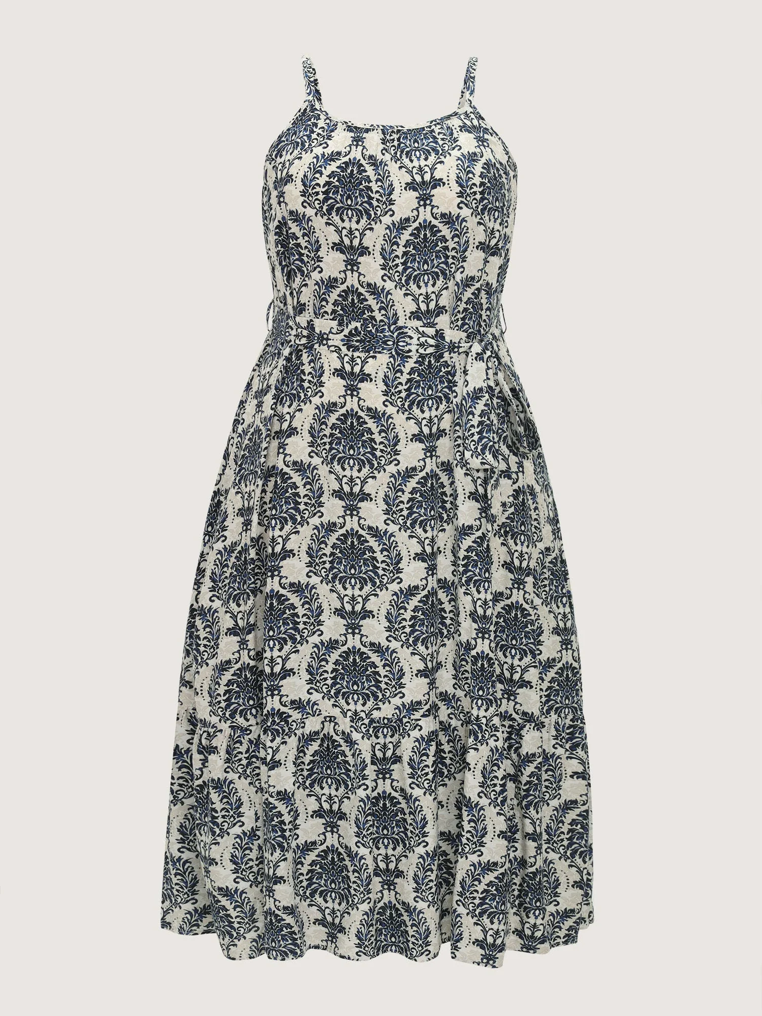 Supersoft Damask Print Waist-Tie Maxi Dress
