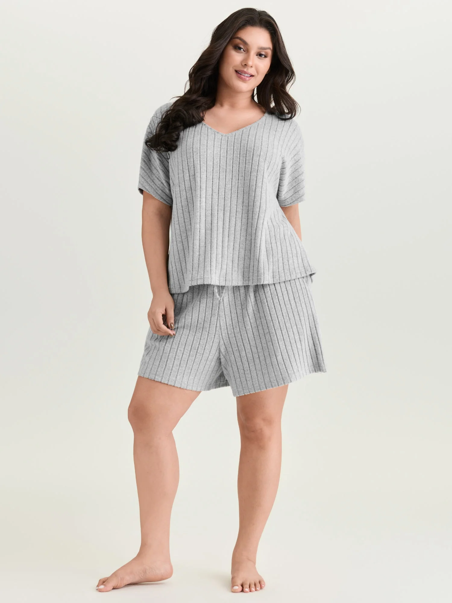 Stretchy-Fit Ribbed Texture Lounge Set