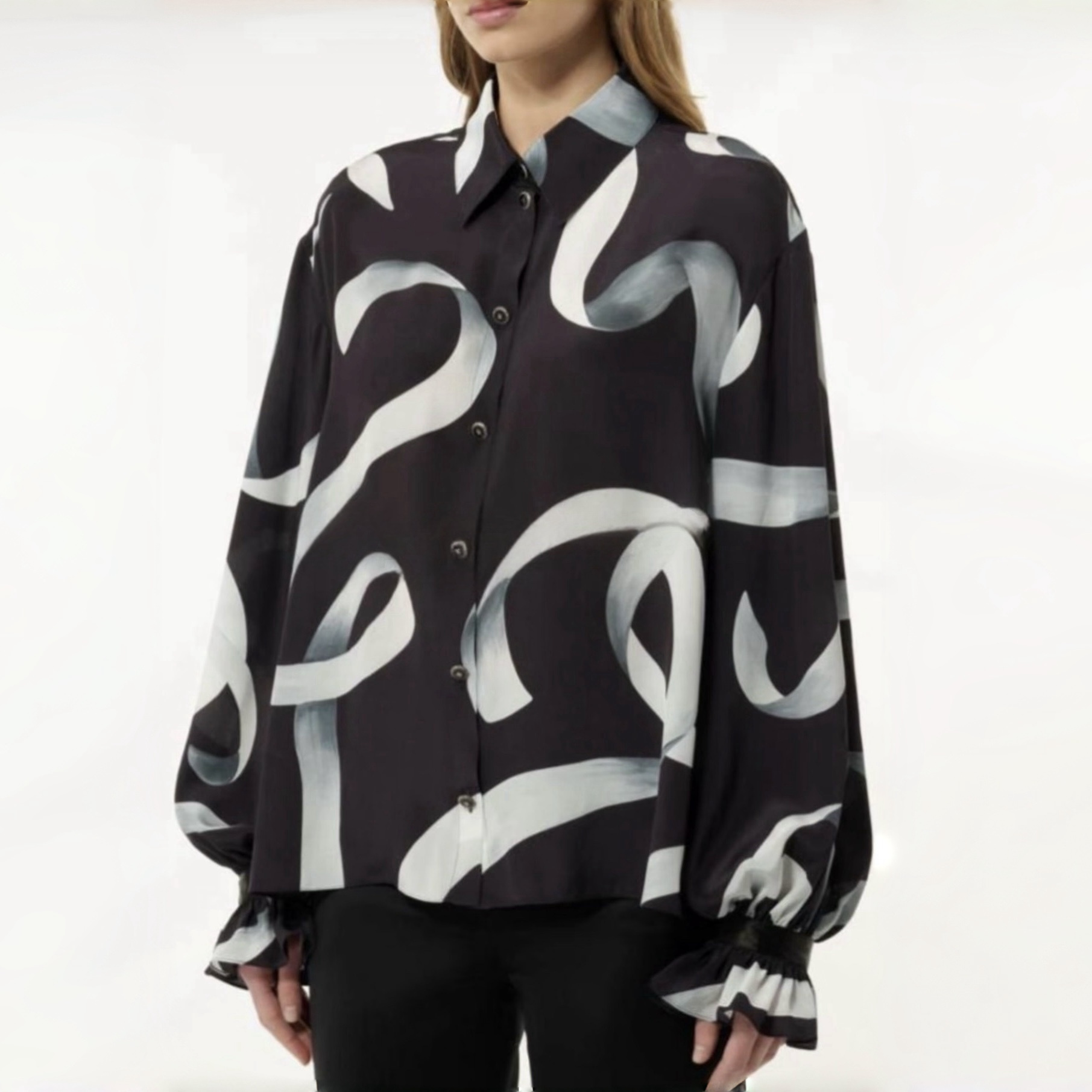 NIGO Chanel Graffiti Lapel Lace Sleeves Silk Shirt #nigo376309