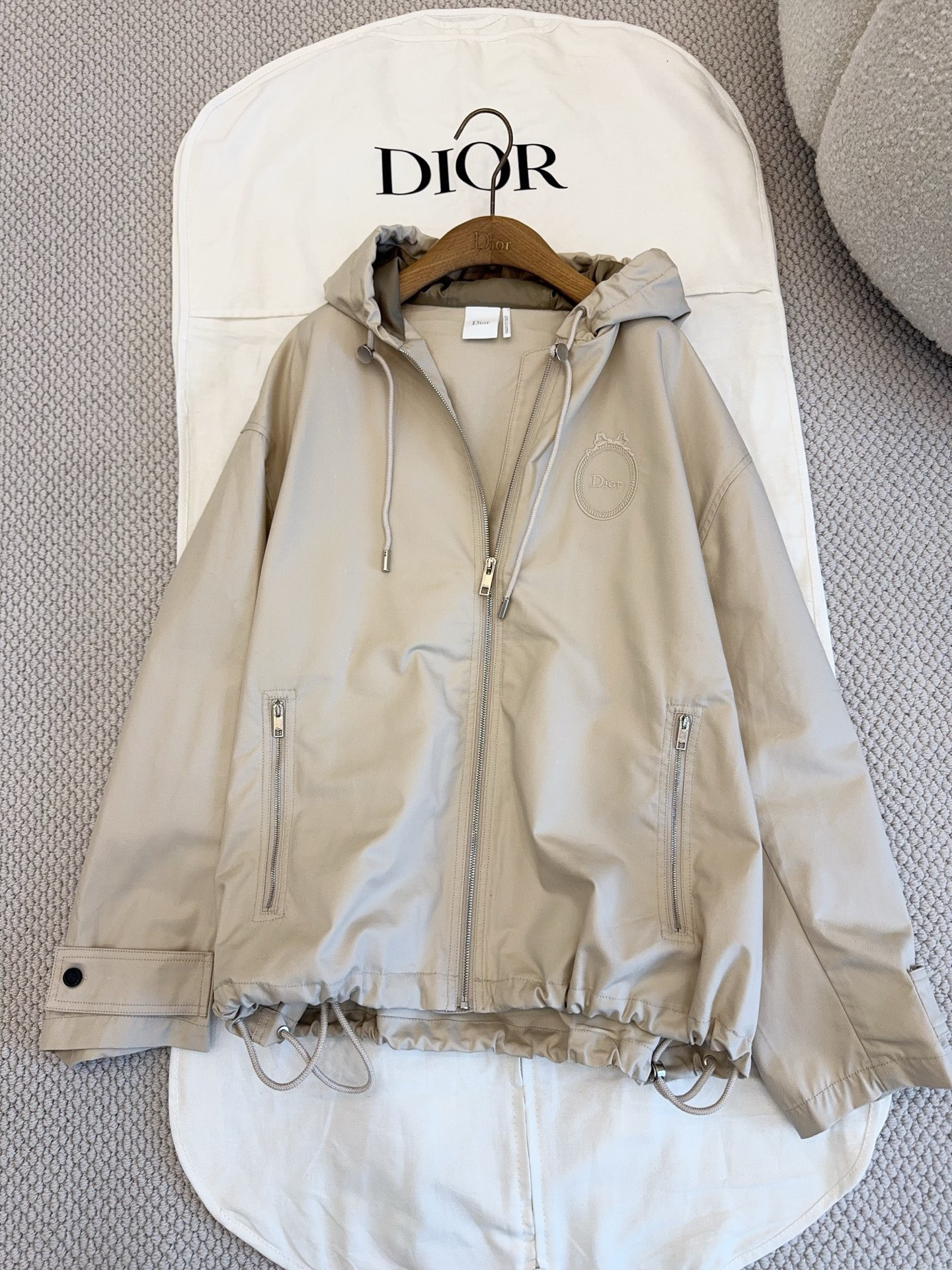 DIOR Dior Médaillon Embroidered Anorak Beige Cotton and Silk Gabardine #380096