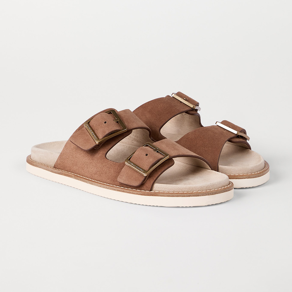 Brunello Cucinelli Shoes Brunello Cucinelli Suede slides with buckles for Man in Hazelnut #377264 | Nigo Office