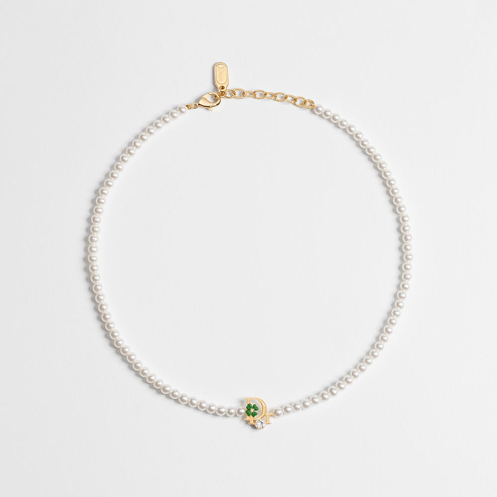 Dior white Jewelry DIOR Dior Precious Clover Necklace Gold-Finish Metal White Resin Pearls Crystals and Pink Lacquer #394558