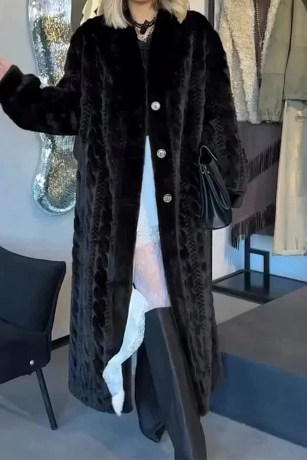 Women Casual Warm Cable-knit Plush Long Cardigan Coat