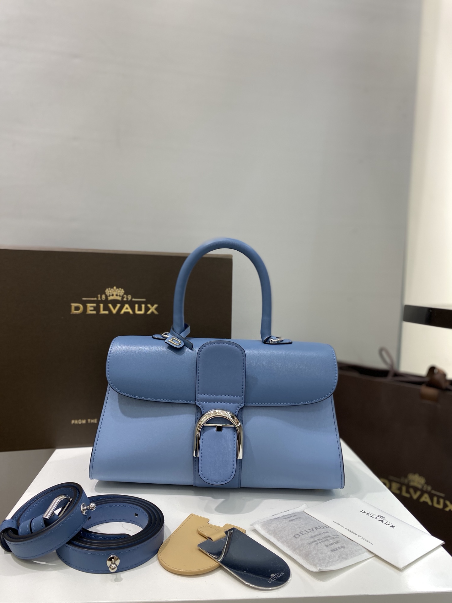 [TOP] Delvaux Brillant Bag Box Leather 28cm - Blue - 711 Luxury