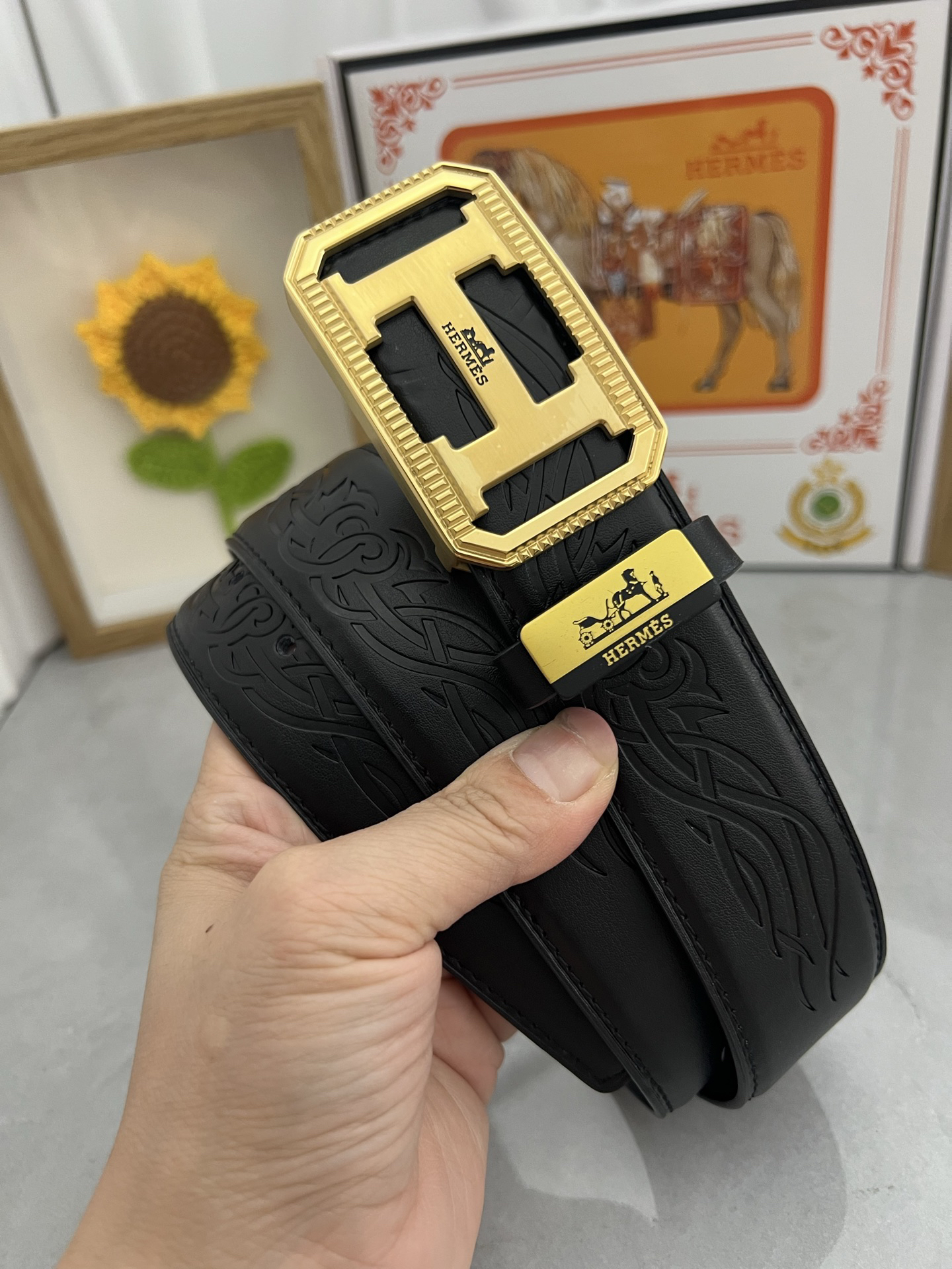 [TOP] HERMES Men's Buckle Logo Belt 3.8cm - Black - 711 Luxury