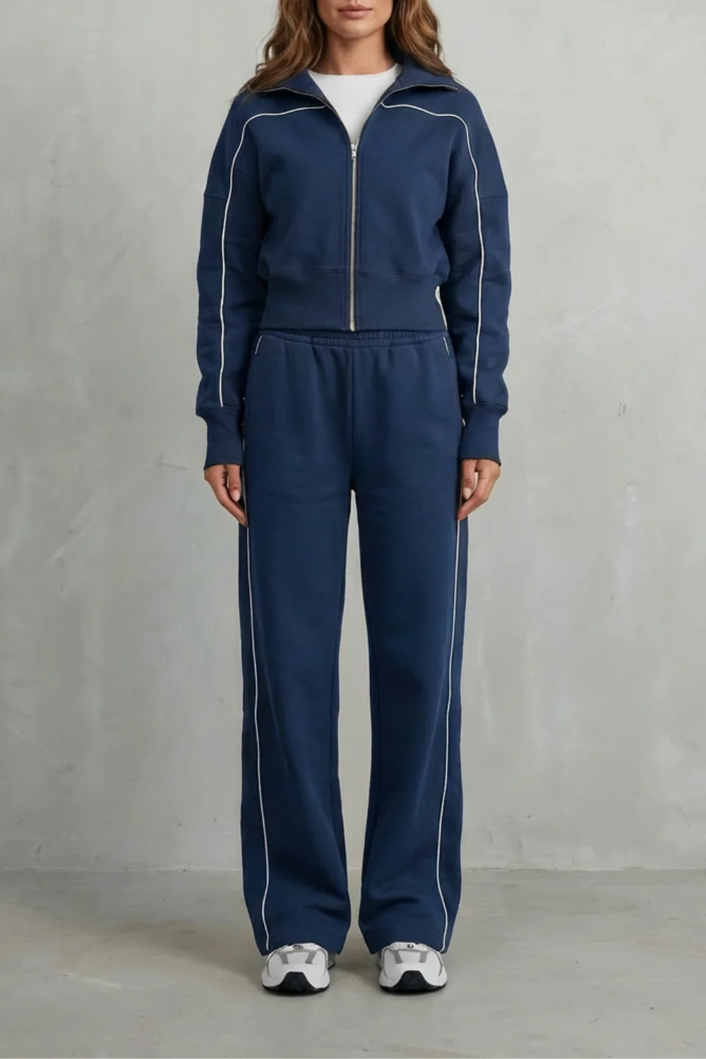 Savina – Urban Edge Piped Zip Jacket & Wide-Leg Pants Set