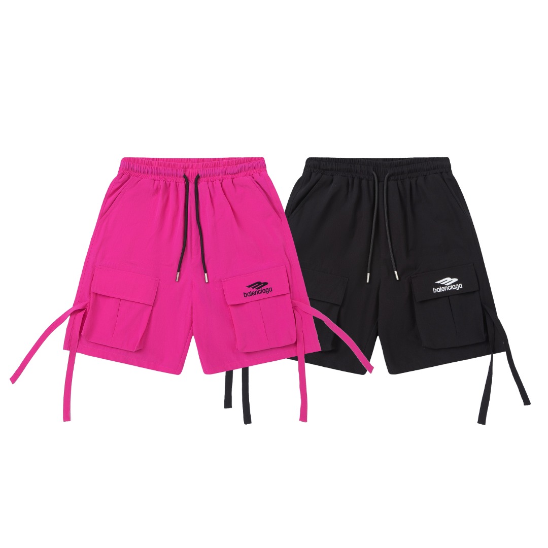 Balenciaga Unisex Kids Ribbon Drawstring Cargo Shorts Embroidery Logo Casual Shorts Boys Girls Sizes 100-165
