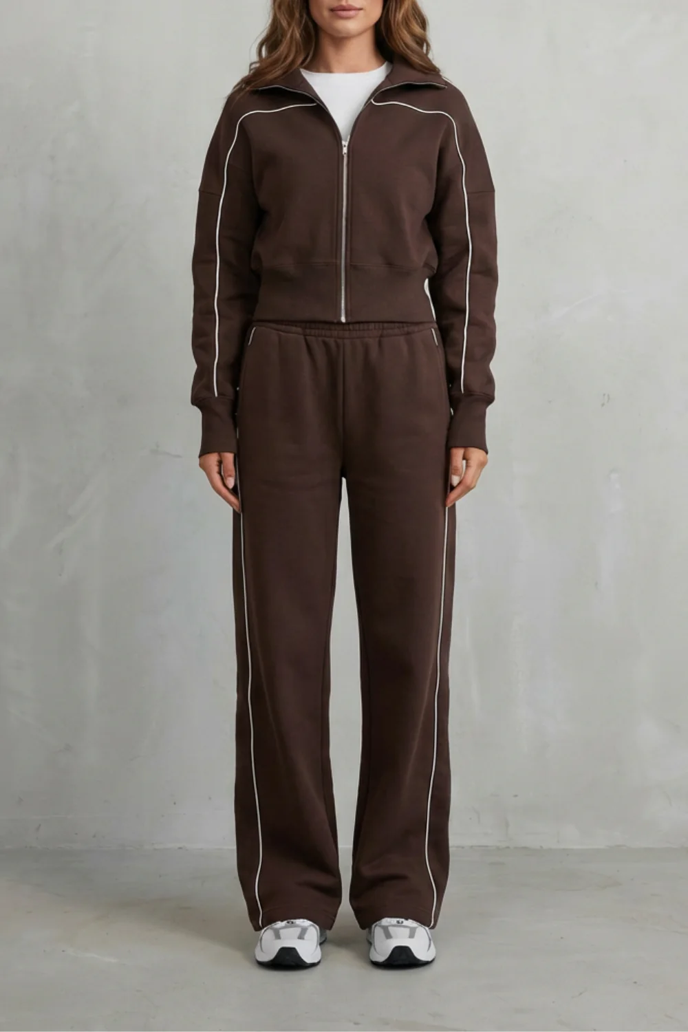 Savina – Urban Edge Piped Zip Jacket & Wide-Leg Pants Set