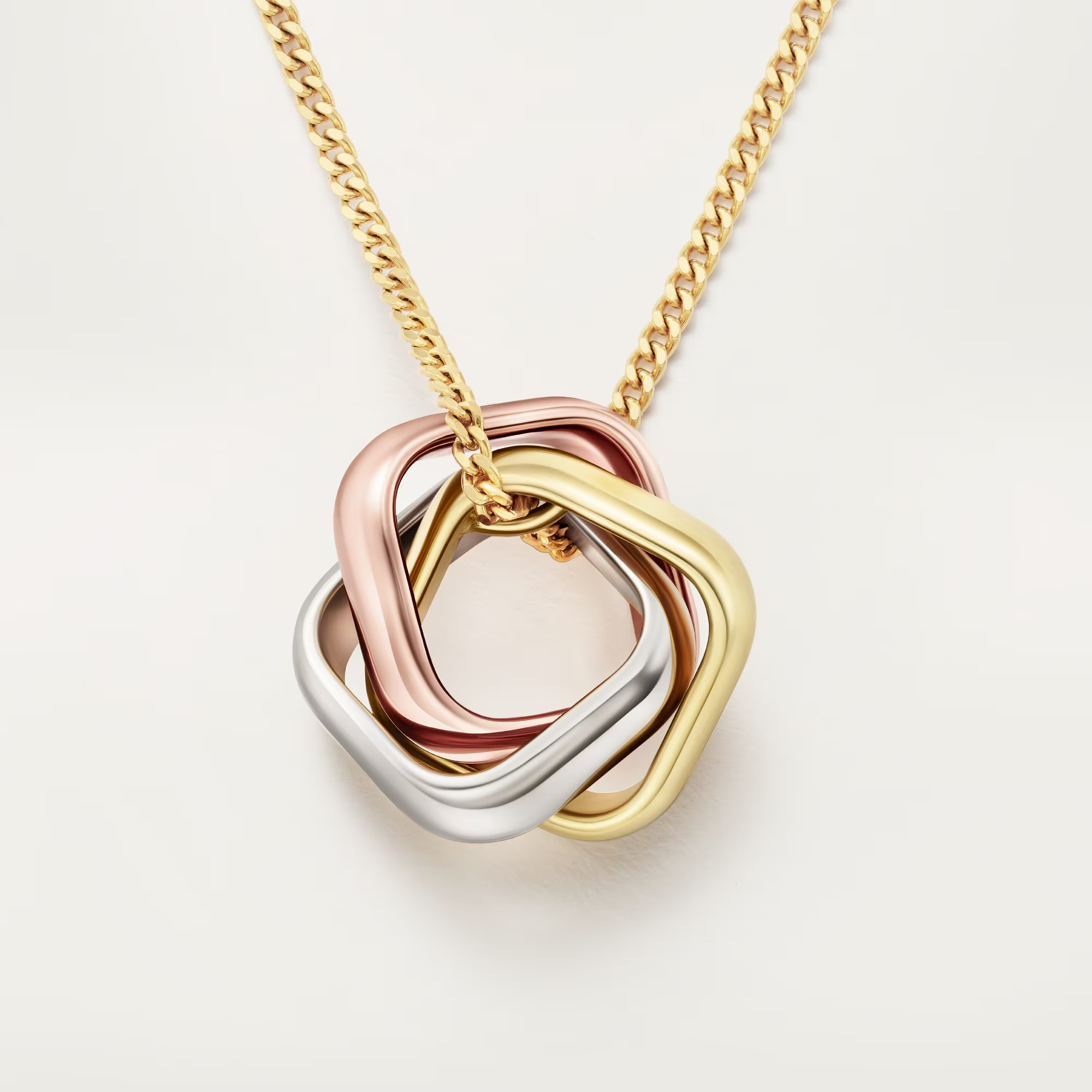 Carty Three Circles Necklace, Three Tone, Square,No Gemstones