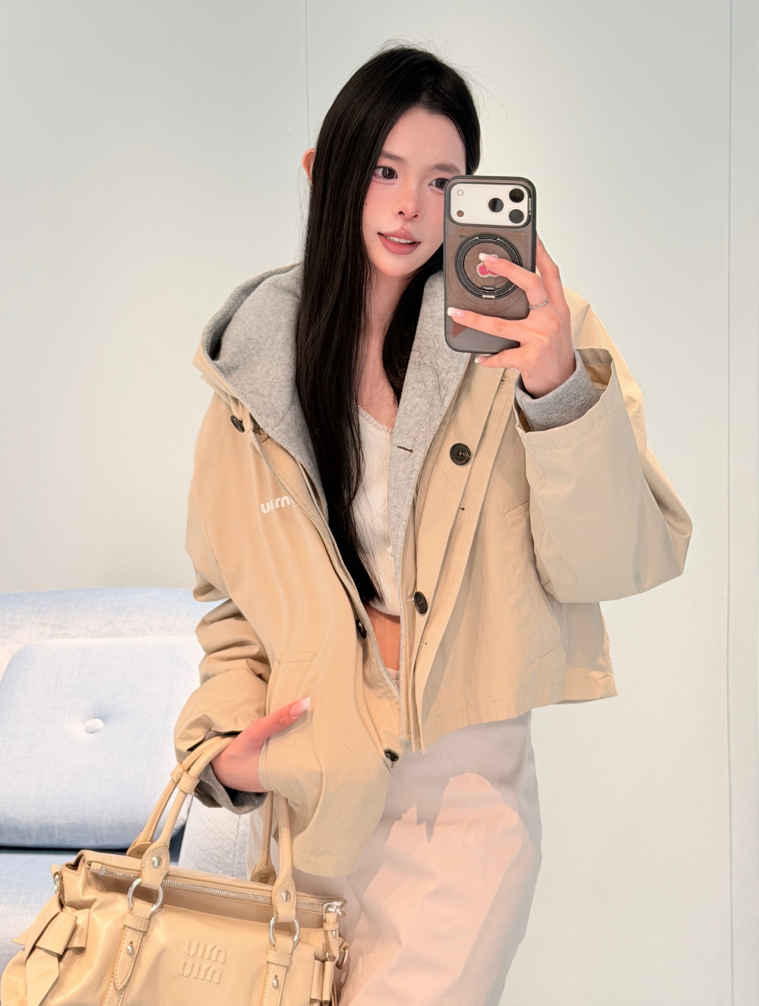 [TOP] Miu Miu Two-piece Cropped Trench Coat - Khaki - 711 Luxury