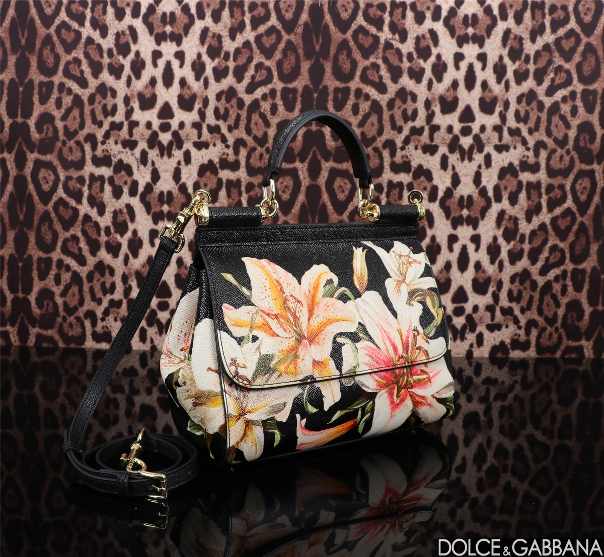 [TOP] Dolce & Gabbana D&G Printed Sicily Bag 25x12x20cm - Black/White