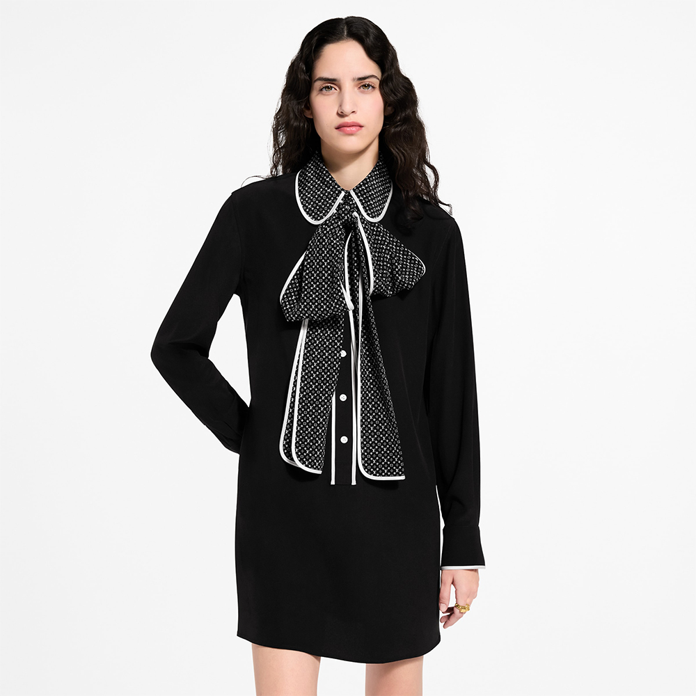 LOUIS VUITTON Monogram Collar Long-Sleeved Dress #379936