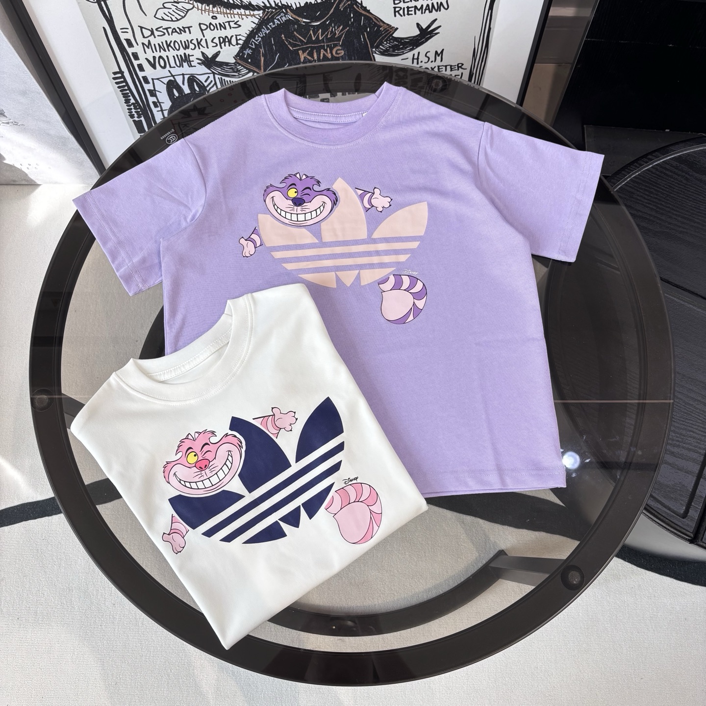 Adidas Unisex Kids Disney Cheshire Cat Graphic Crew Neck Short Sleeve T-Shirt 2 Colors Boys Girls Sizes 100-160