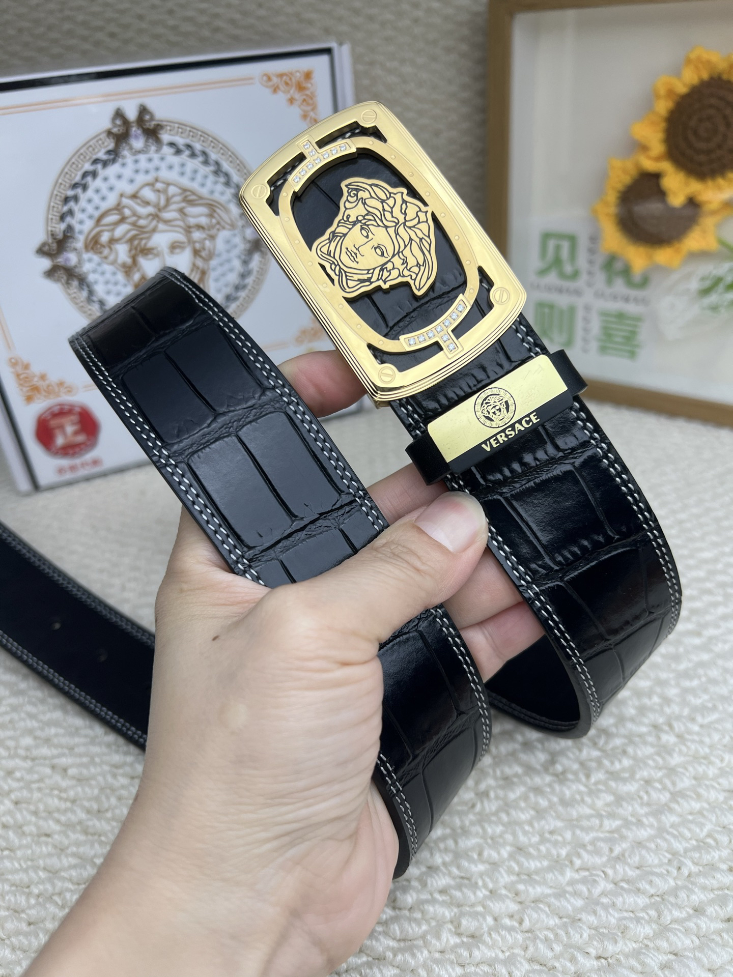 [TOP] VERSACE Men's Belt 3.8 cm - Black - 711 Luxury