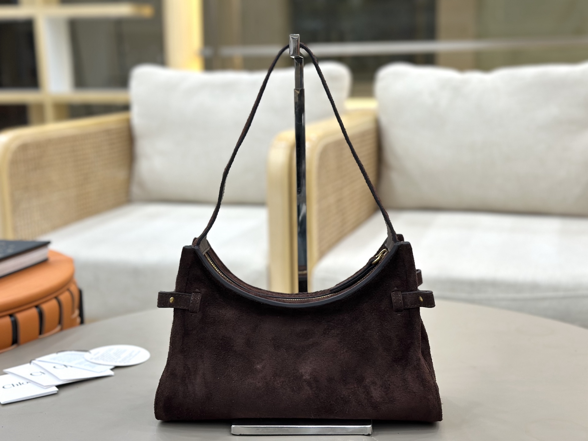 [TOP] Chloe Charms Hobo Bag Suede Leather 28.5*18*10cm - Chocolate - 711 Luxury