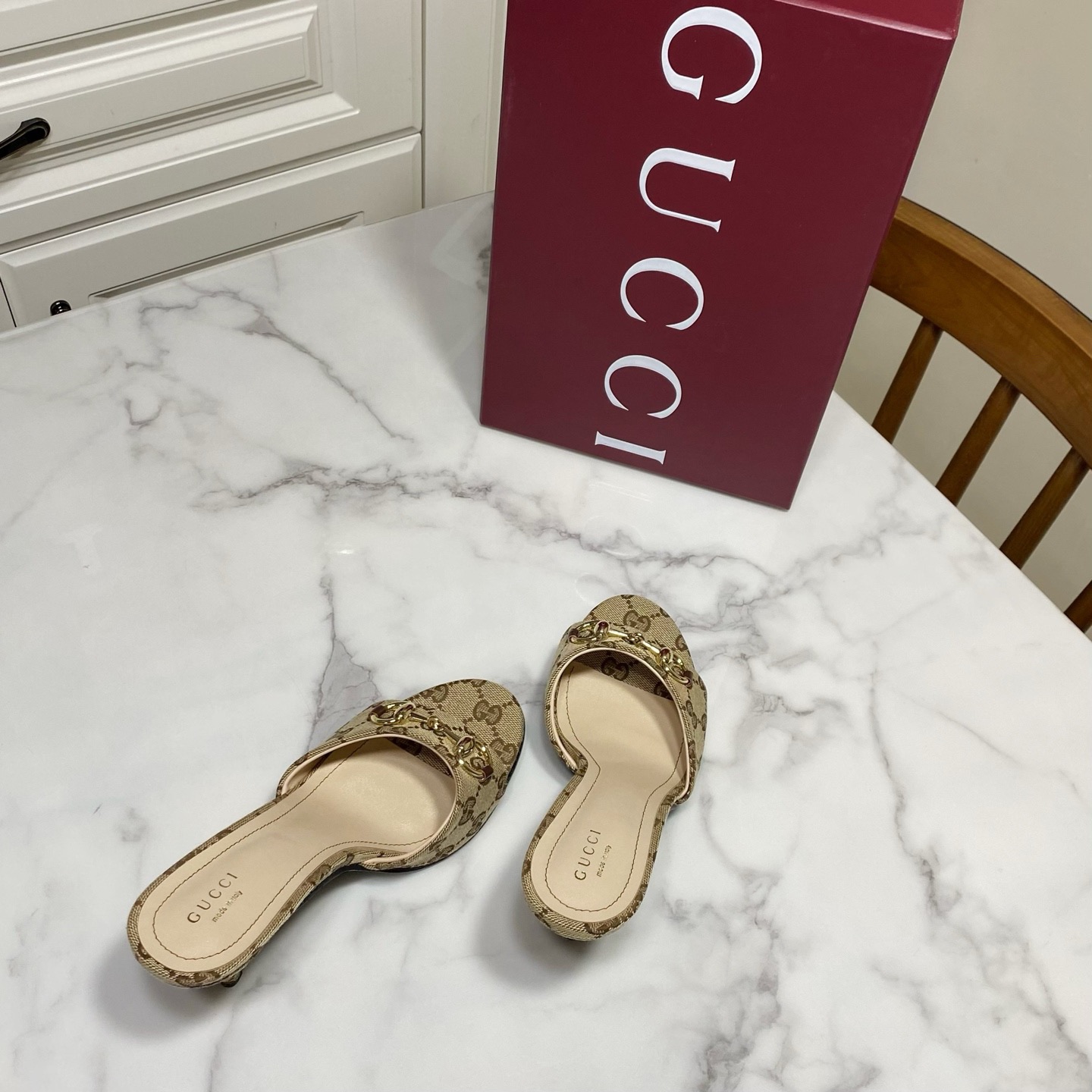 [TOP] GUCCI GG 8.5cm High Heel Slippers - Brown - 711 Luxury