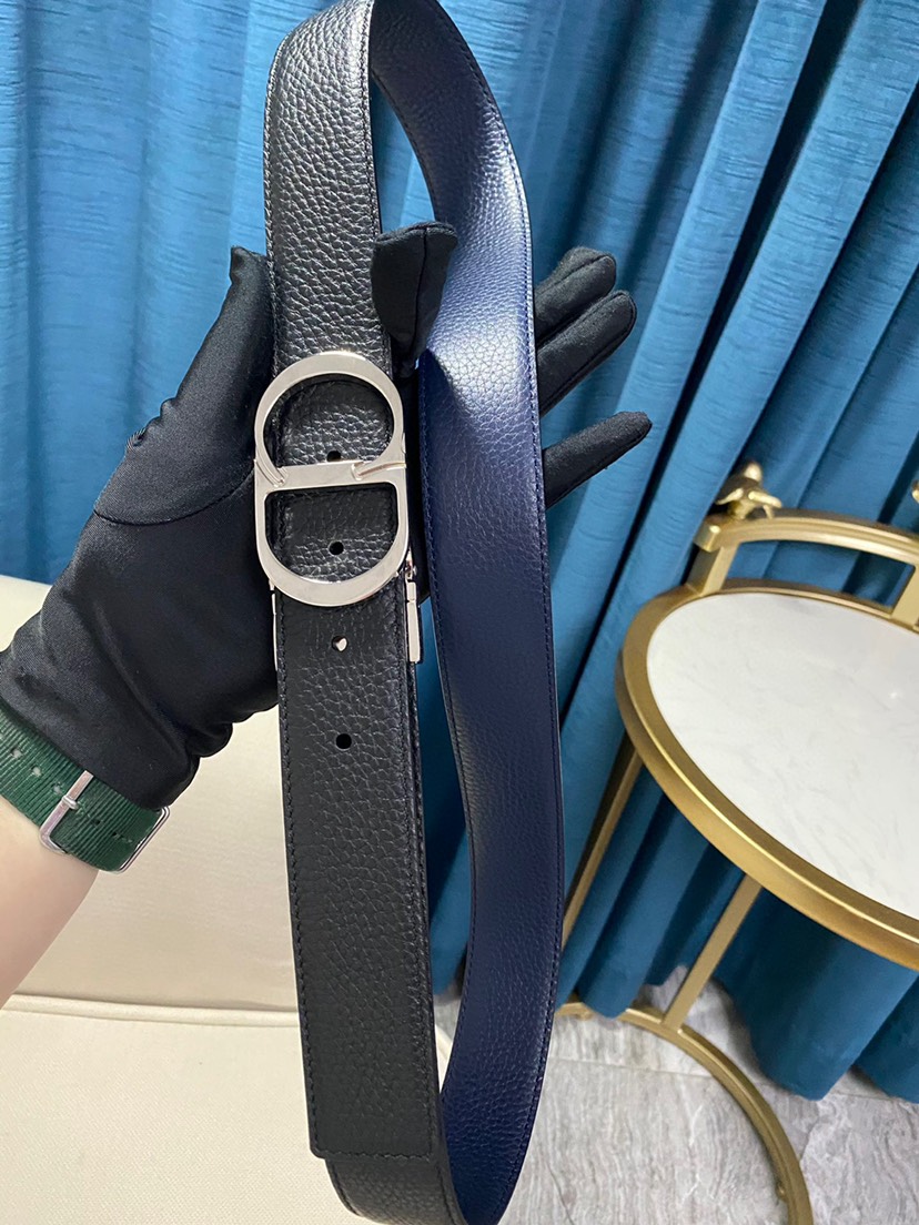 [TOP] Christian Dior Men's Belt Cowhide 35mm - Black and Blue - 711 Luxury