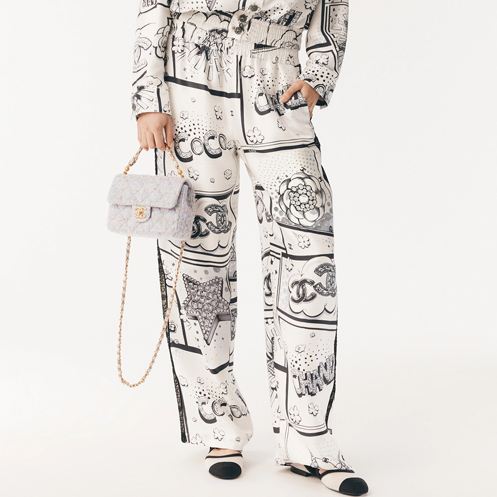 Chanel Clothing Chanel Hand-painted Camellia Silk Stretch Casual Pants | Nigo Office