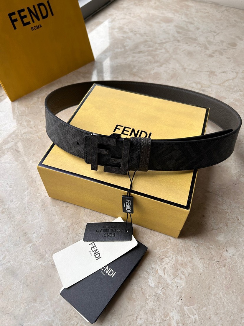 [TOP] FENDI Men's Belt Cowhide 4cm - Gray - 711 Luxury