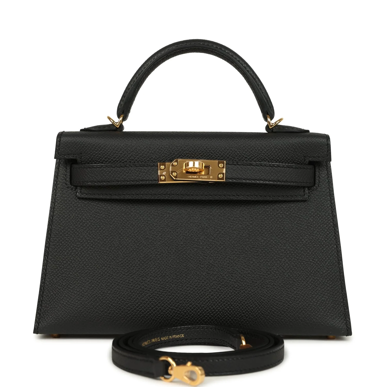 Hermes Kelly Sellier  Black Epsom Gold Hardware