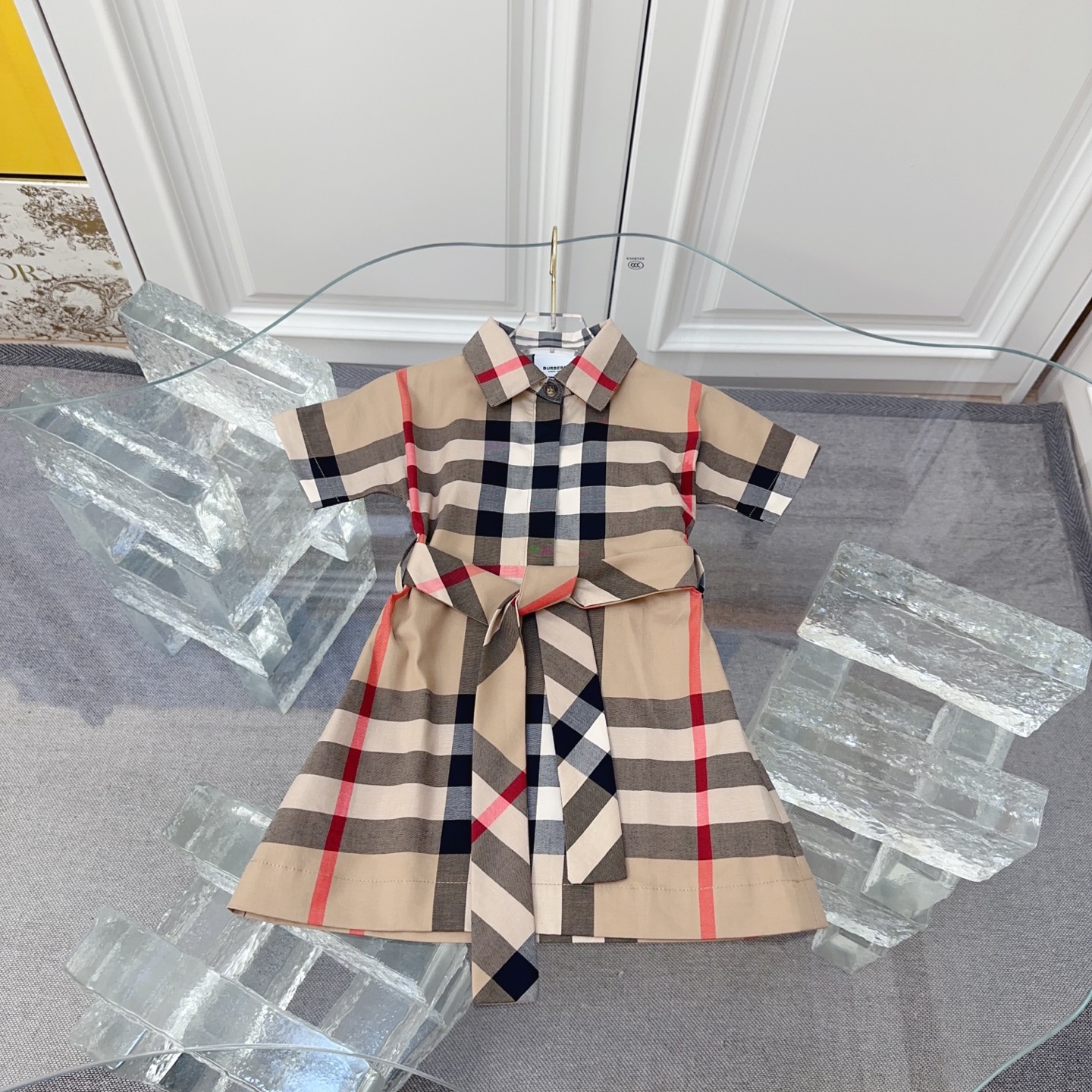Burberry Girls Vintage Check Belted Collared Short Sleeve Cotton Shirt Dress Kids Sizes 80-160