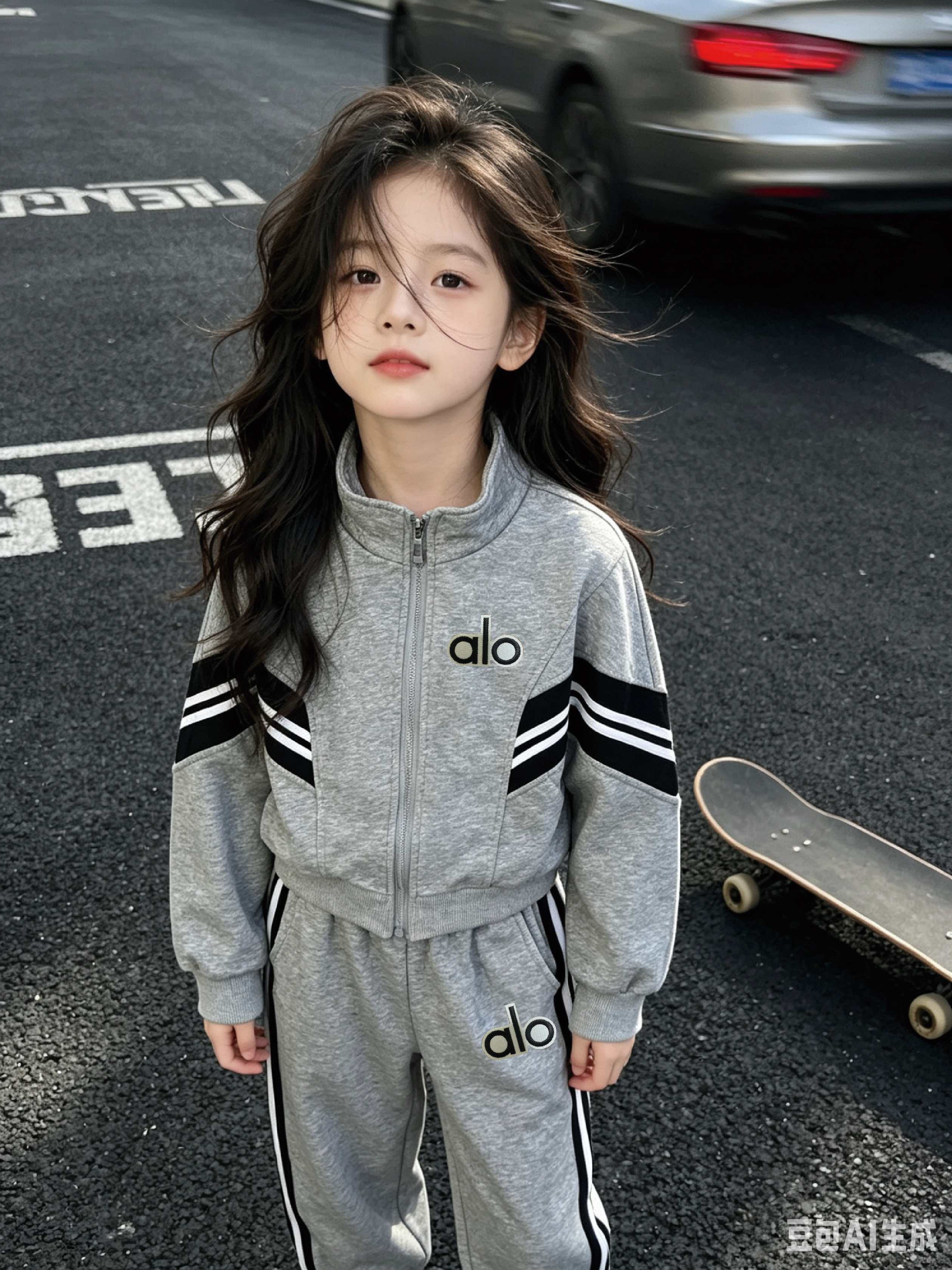 Alo Kids Gray Striped Zip-Up Jacket & Jogger Pants Two-Piece Tracksuit Boys Girls Sizes 90-150