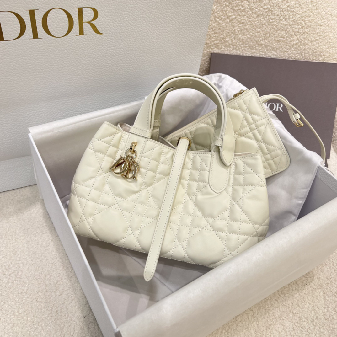 [TOP] Christian Dior Toujours Bag Calfskin 23*14*12cm - White