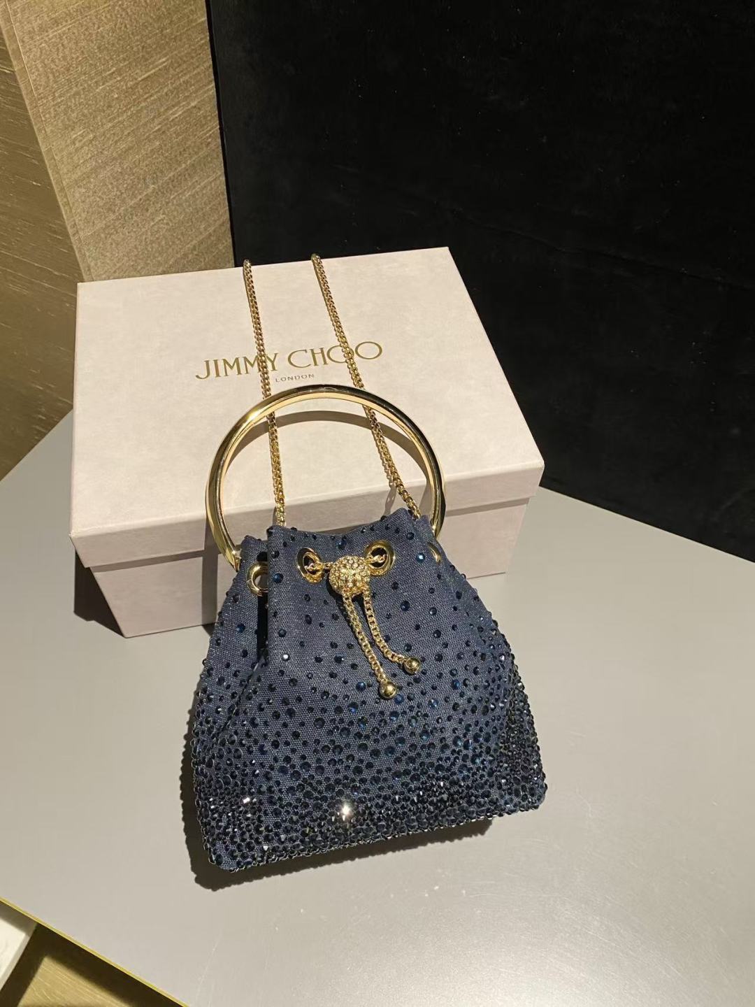[TOP] JIMMY CHOO Bon Bon Bag 16x15x9.5cm - Dark Blue - 711 Luxury