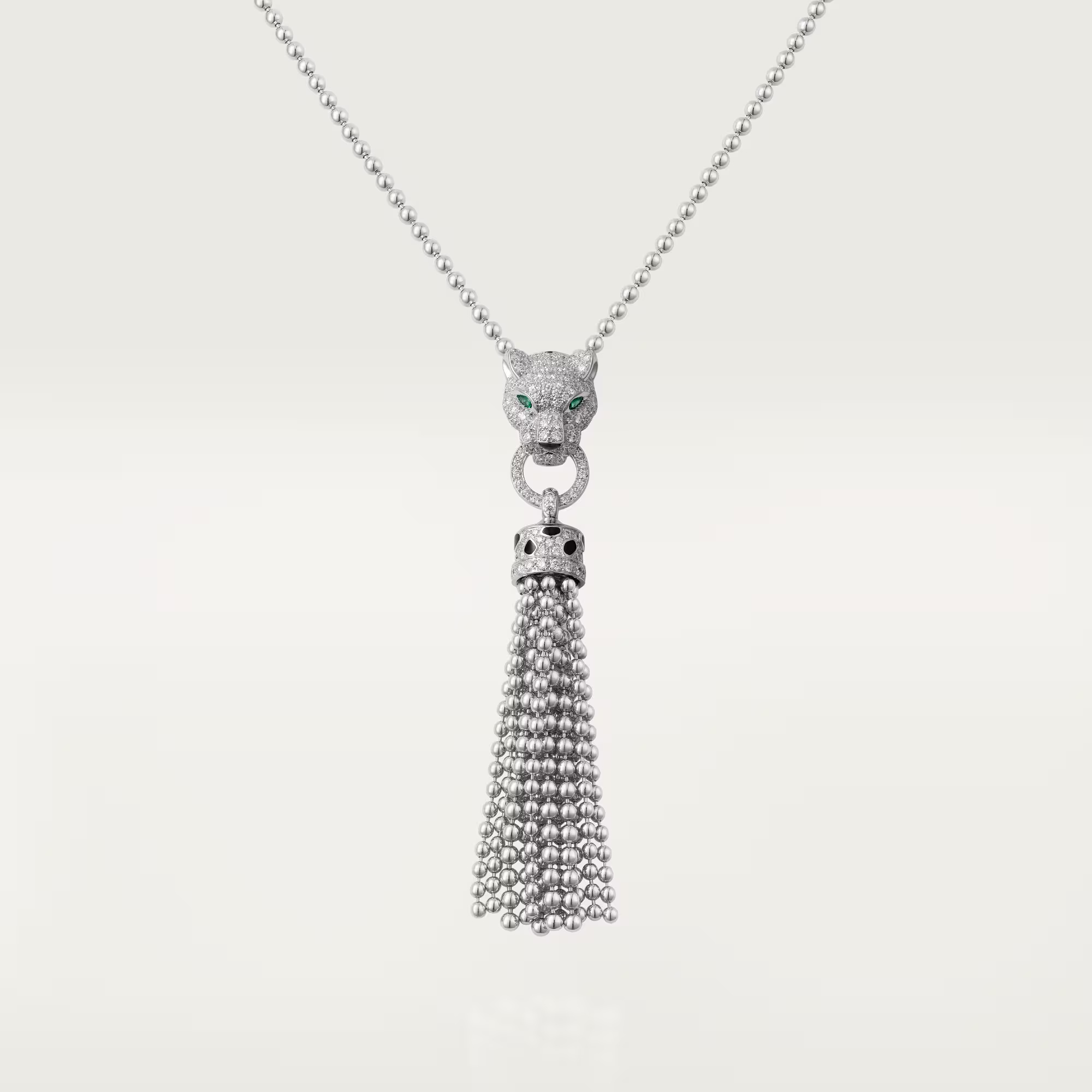 Carty Panther Pure Necklace, White Gold, Half Paved
