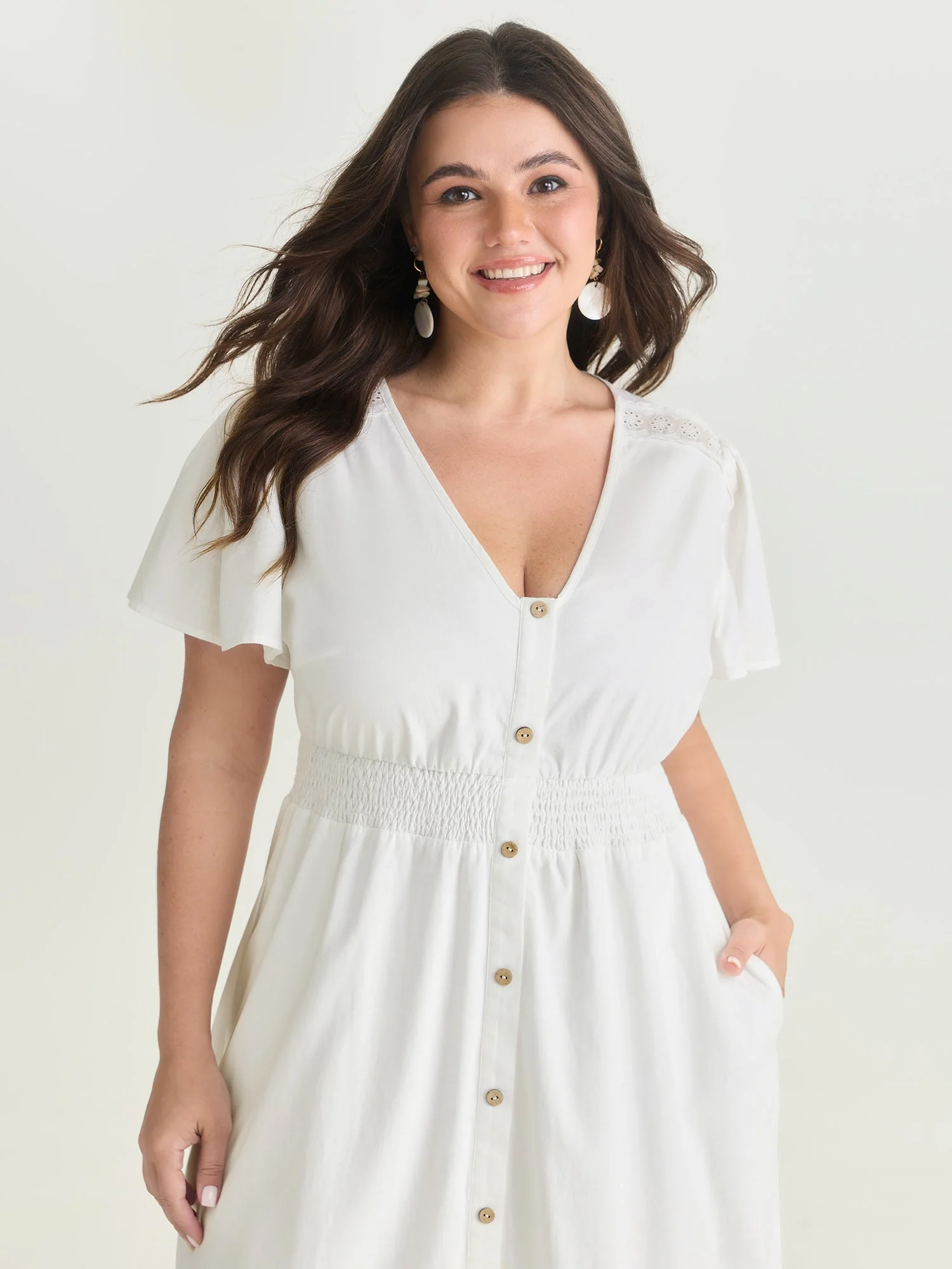 Shirred Waist Tiered V-Neck Maxi Dress