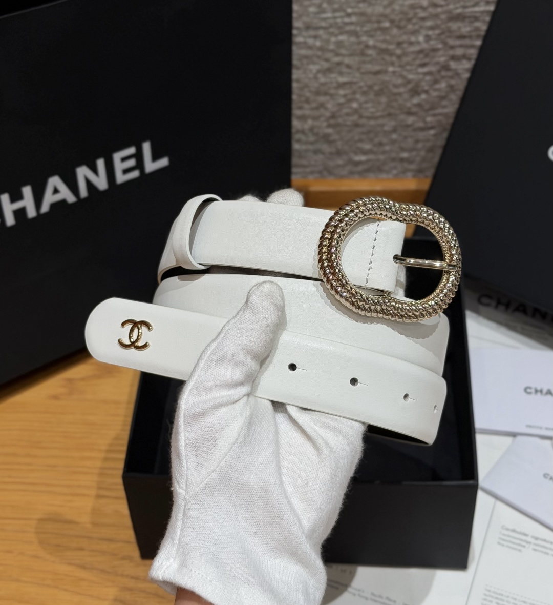 [TOP] CHANEL Cowhide Belt 3 cm - White - 711 Luxury