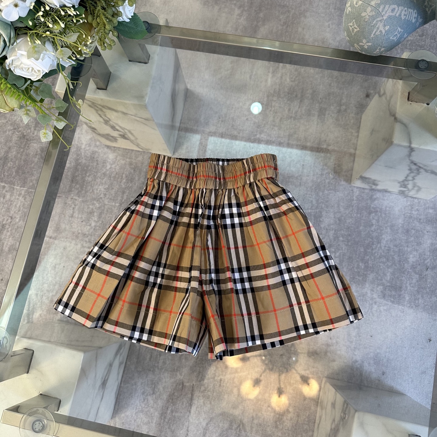 Burberry Unisex Kids Classic Vintage Check Woven Cotton Skort Elastic Waist British Retro Plaid Skort Boys Girls Sizes 100-170
