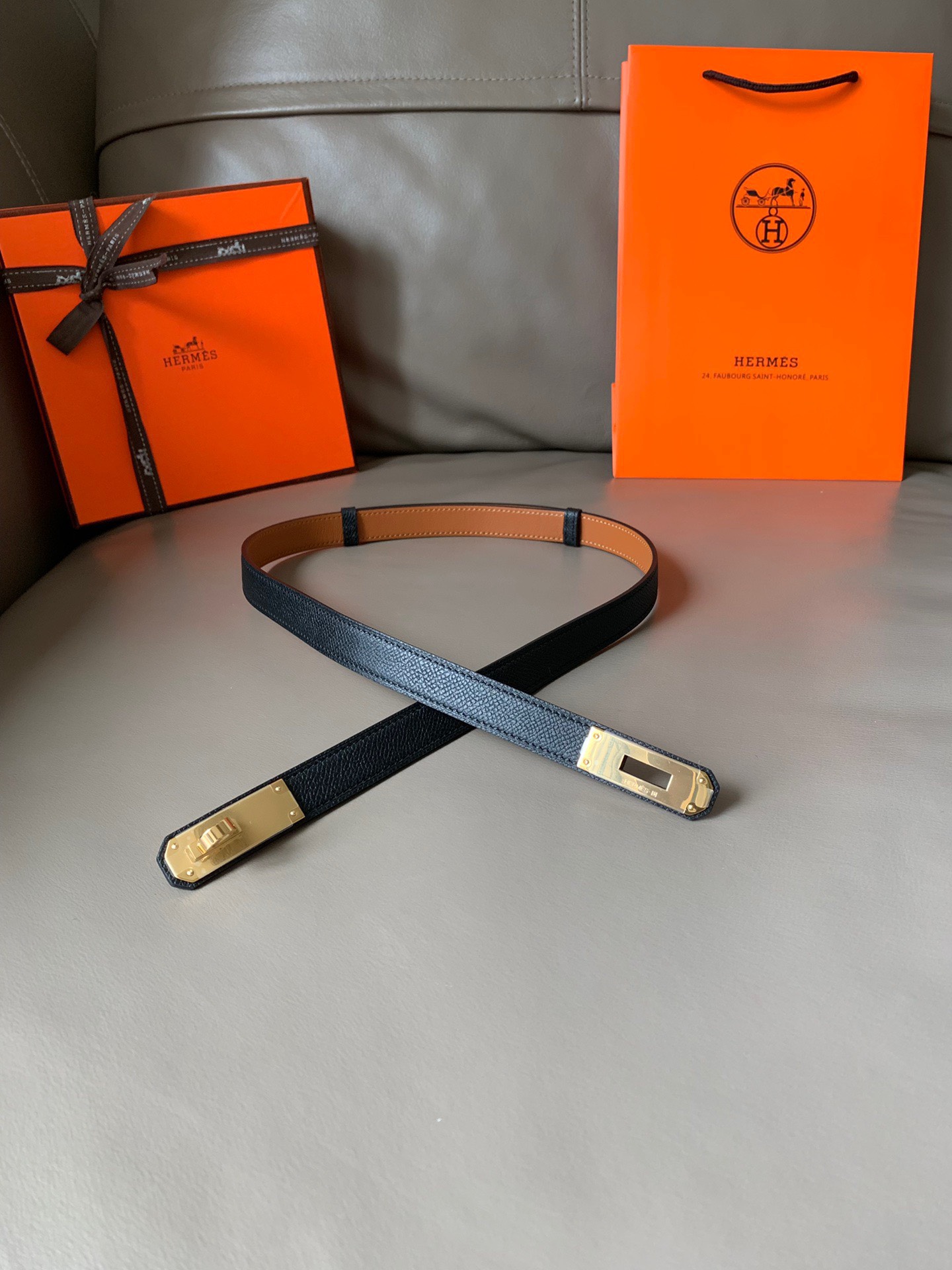 [TOP] HERMES Kelly Calfskin Belt 18mm - Black and Brown - 711 Luxury