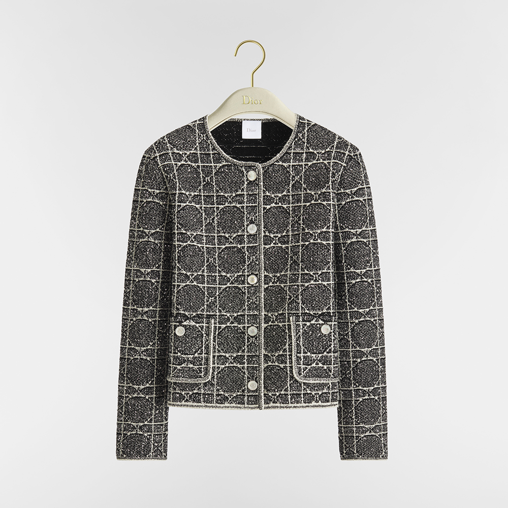 Dior black Clothing DIOR Large Cannage Pattern Jacket Black and White Cotton-blend Tweed With Sequin Embroidery #393540 | Nig