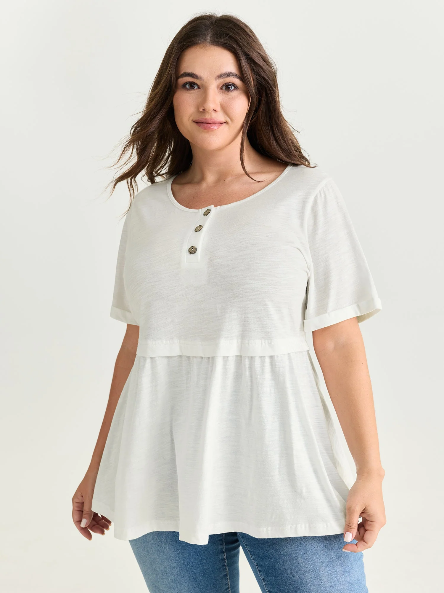 Pure Cotton Half Button Placket T-Shirt