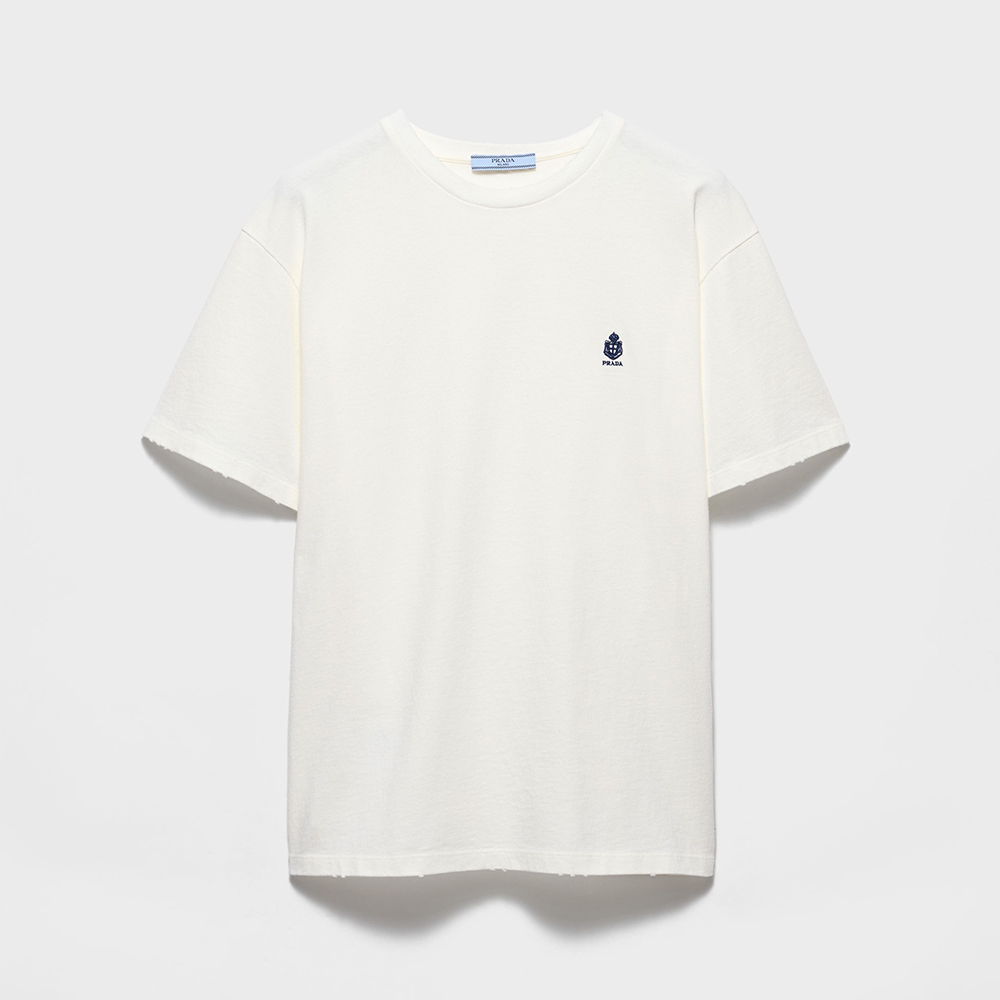 PRADA White Garment-dyed Jersey T-shirt #388148