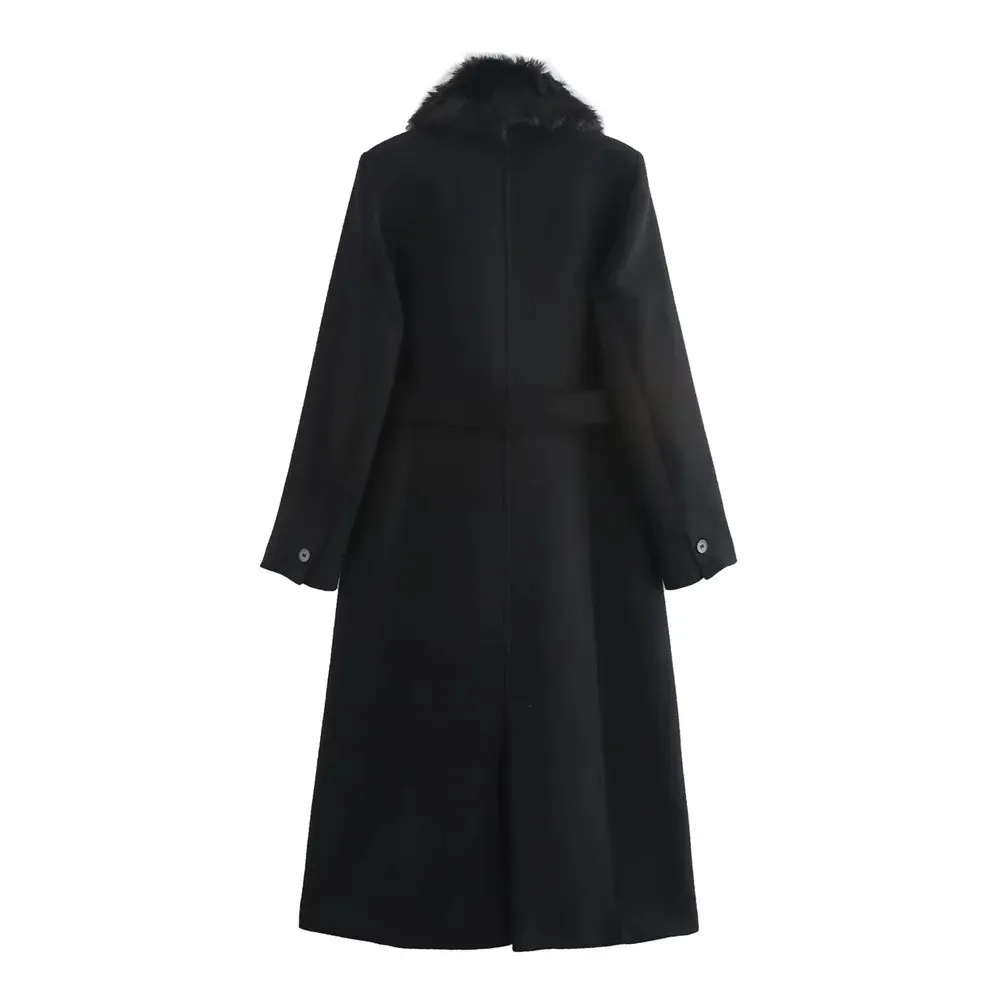 Women's Long Sleeve Lapel Single Breasted Coat with Belt Pocket - Warm Winter & Autumn Outerwear
