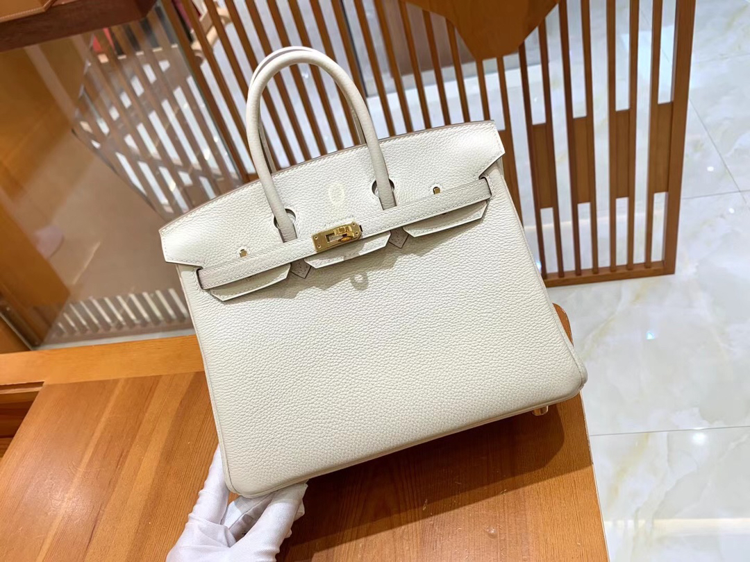 [TOP] HERMES Birkin Togo Leather 25cm - Craie & GHW