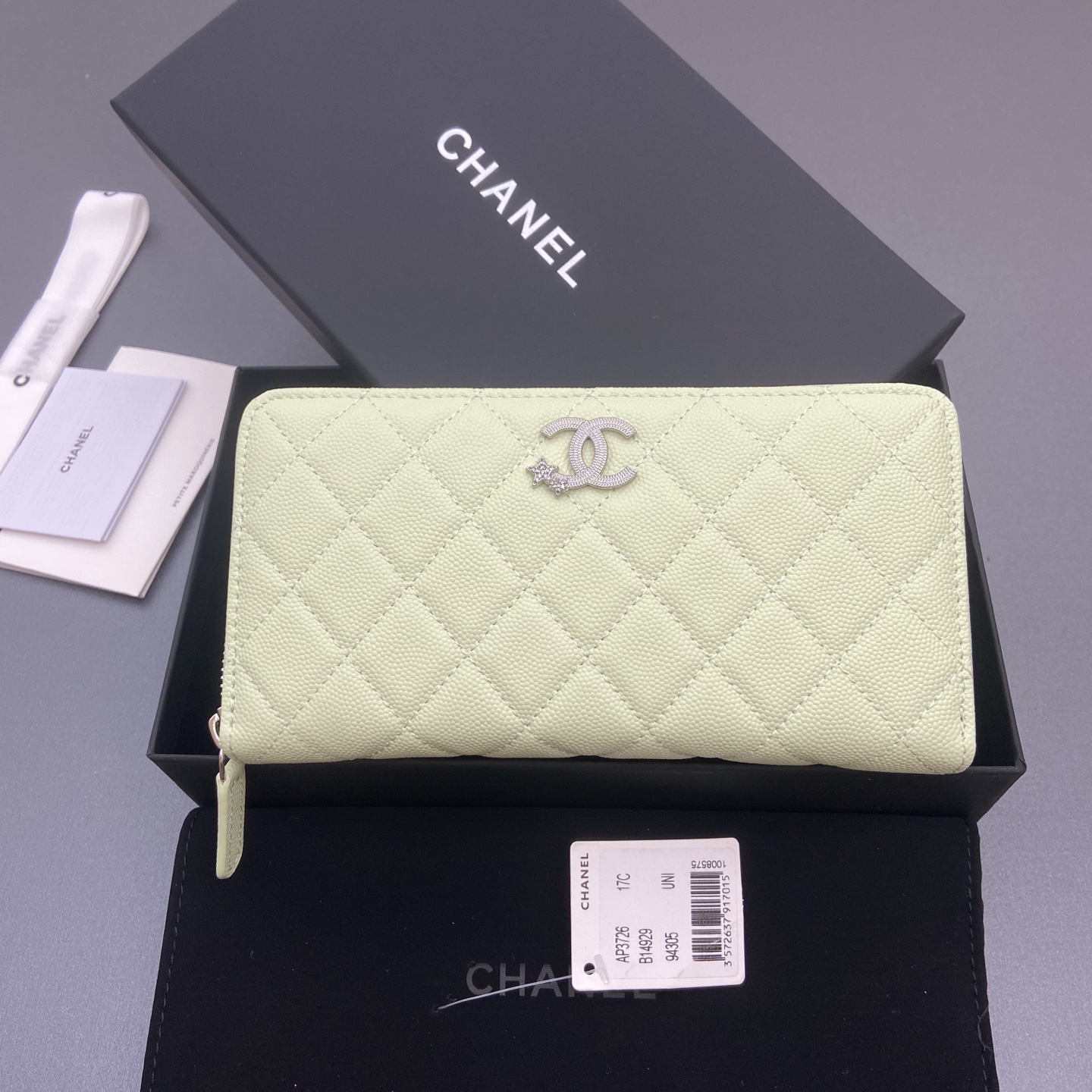 [TOP] CHANEL Caviar Skin Wallet 19cm - Light Green - SHW - 711 Luxury