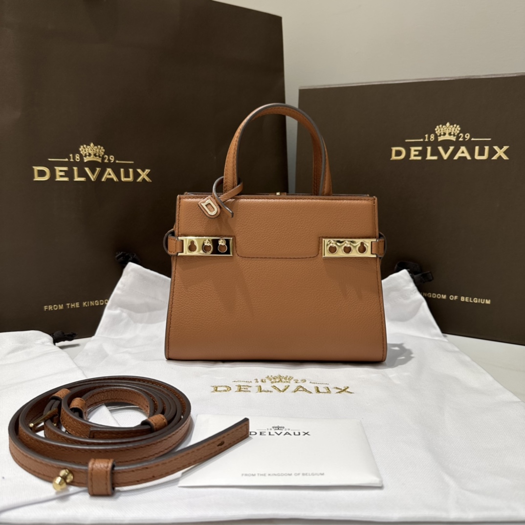 [TOP] Delvaux Tempete Crush Bag Calfskin 19*7*15cm - Brown - 711 Luxury