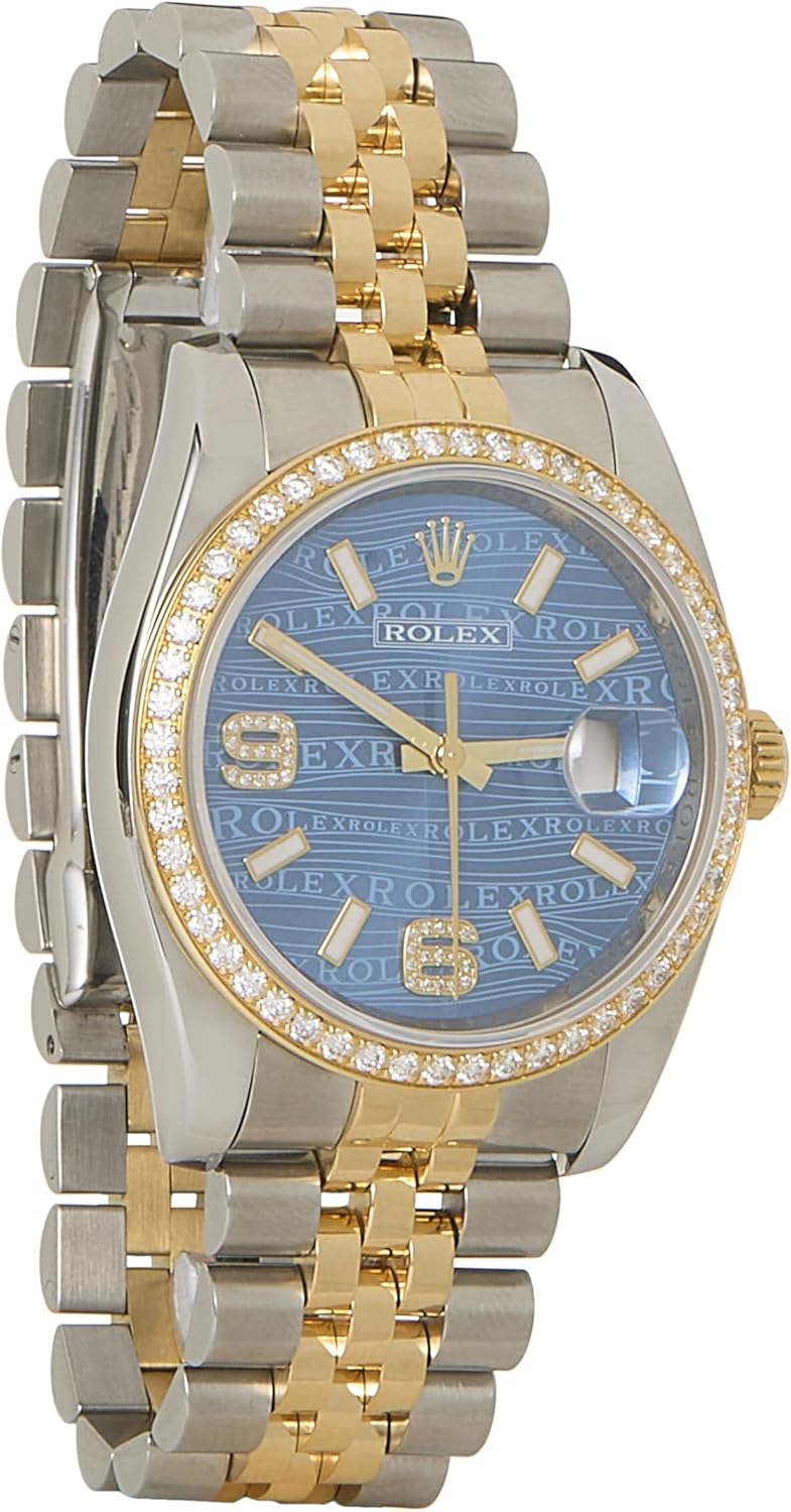 Rolex, Pre-loved Two-Toned 18K Gold & Steel Blue Wave Pave Diamond Dial Datejust 116243 36mm, Gold