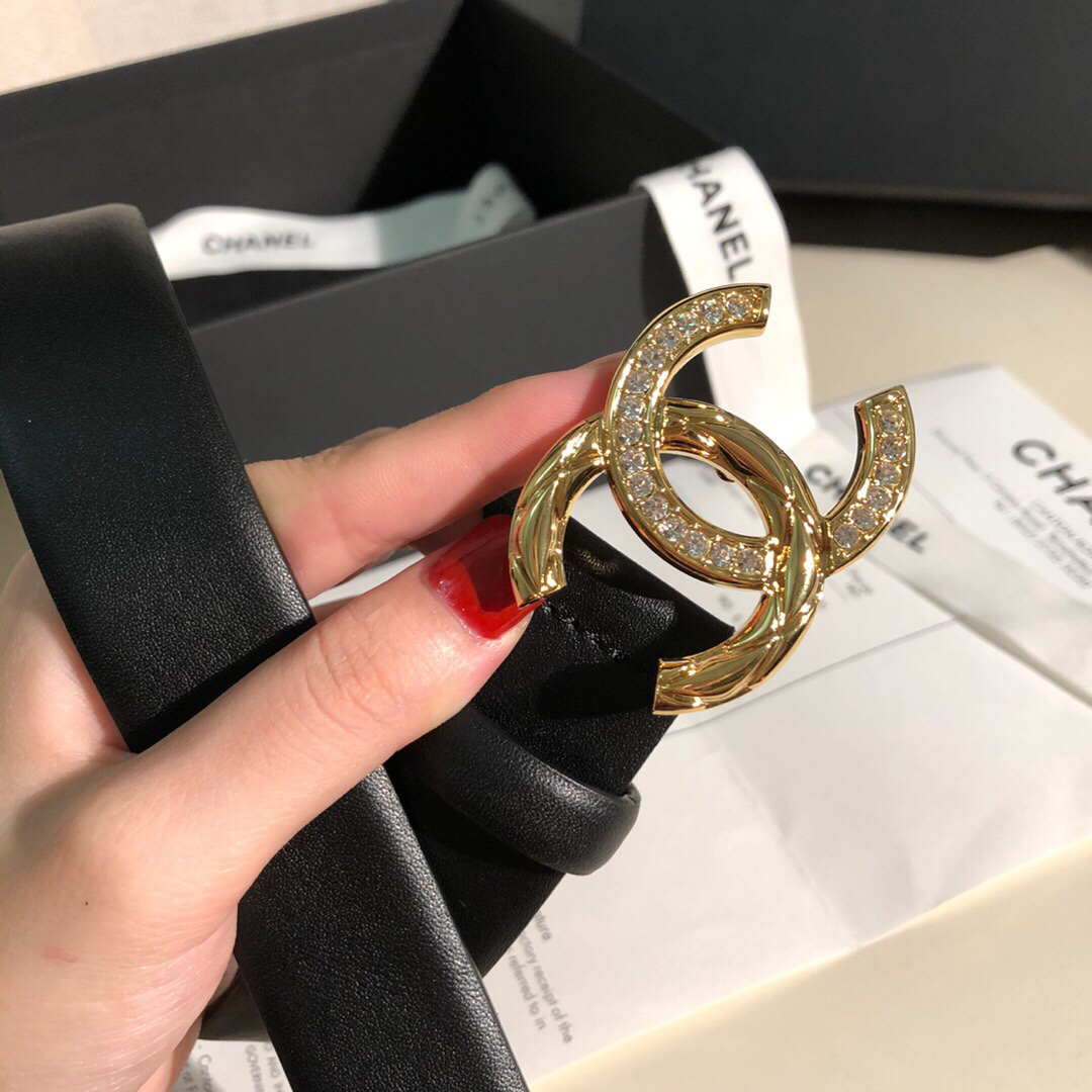 [TOP] CHANEL Cowhide Belt 3 cm - Black - 711 Luxury