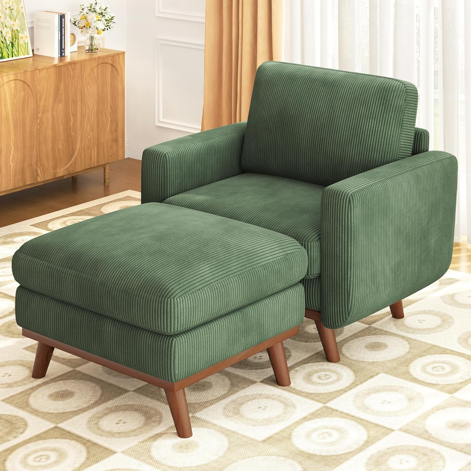 Vesgantti 172cm Loveseat Sofa Green, Comfy Corduroy Couch with Spring Cushion, 2 Seater Sofa with Solid Wood, Sofa Couch with Deep Seat, Sofa for Bedroom, Loveseat for Living Room, Green Office Couch