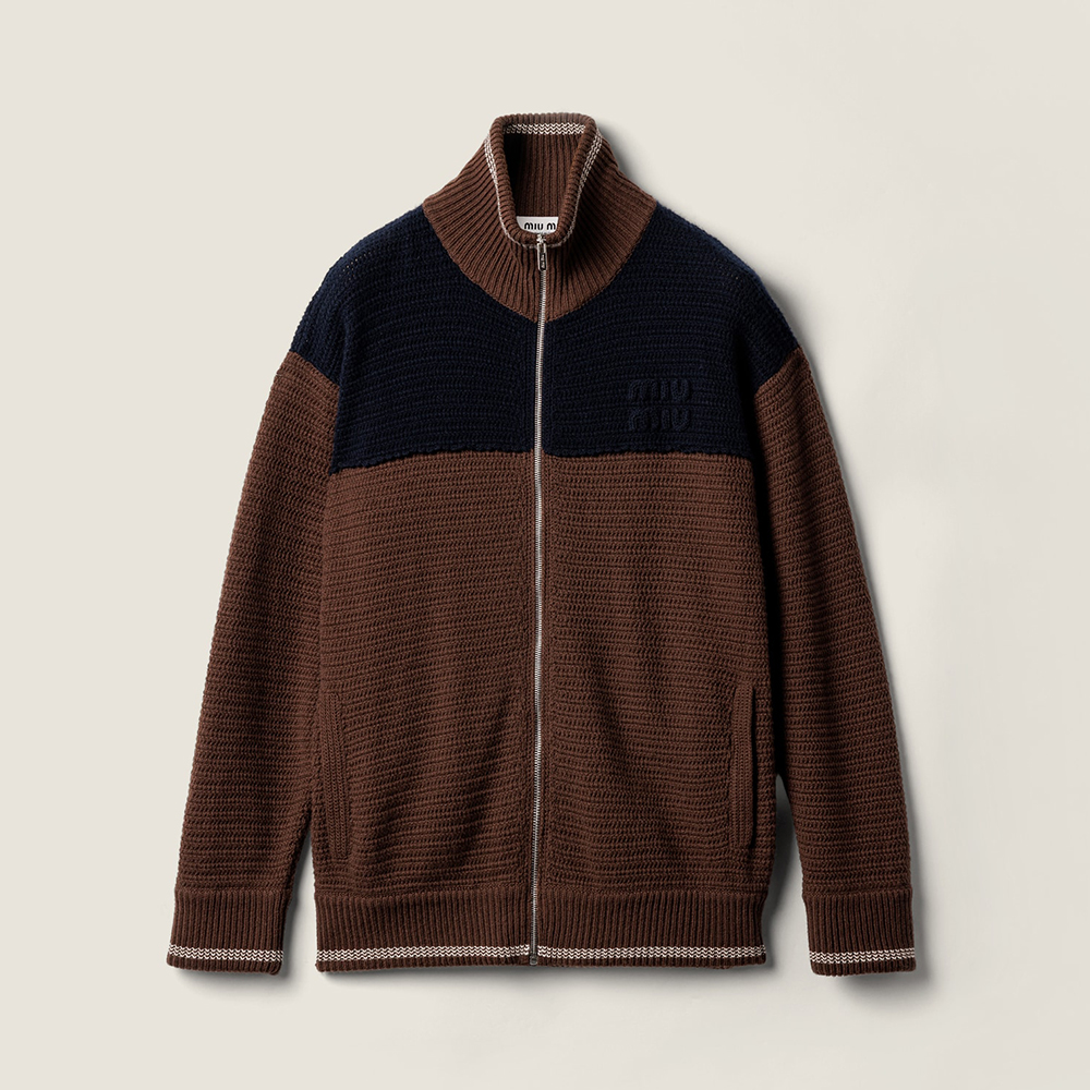 MiuMiu Cocoa Brown blue Cashmere Zipper Cardigan #375870