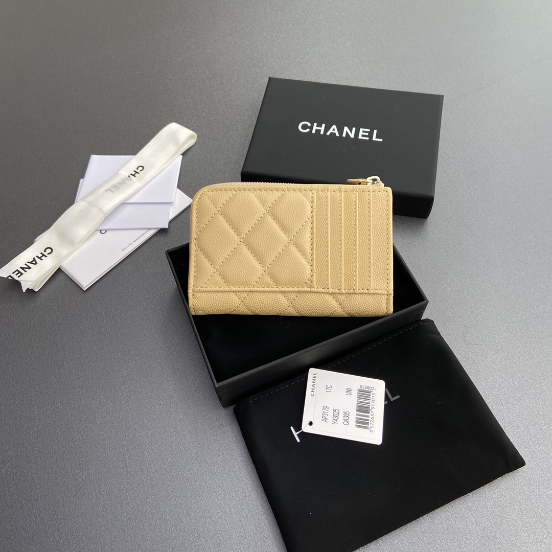 [TOP] CHANEL Mini Zipper Card Holder 13x9x2cm - Apricot - 711 Luxury
